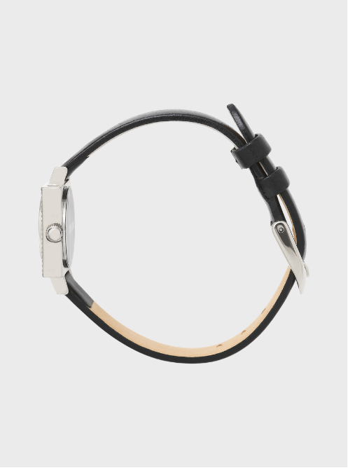 Image of Montre à bracelet noir, boîtier argenté, vue arrière