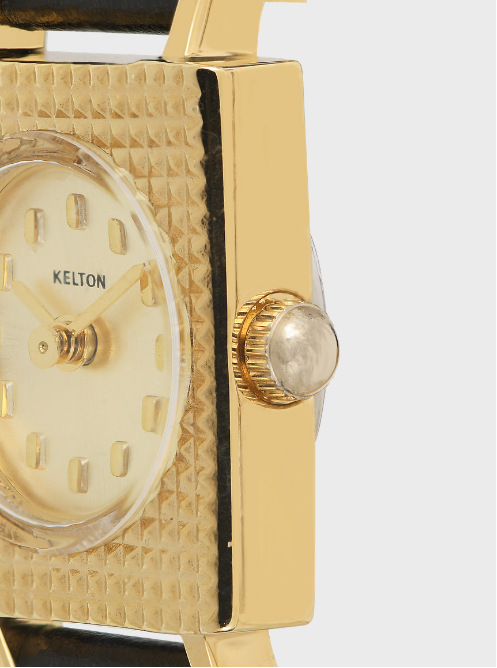 Image of Montre femme cadran blanc, boîtier doré texturé, couronne visible