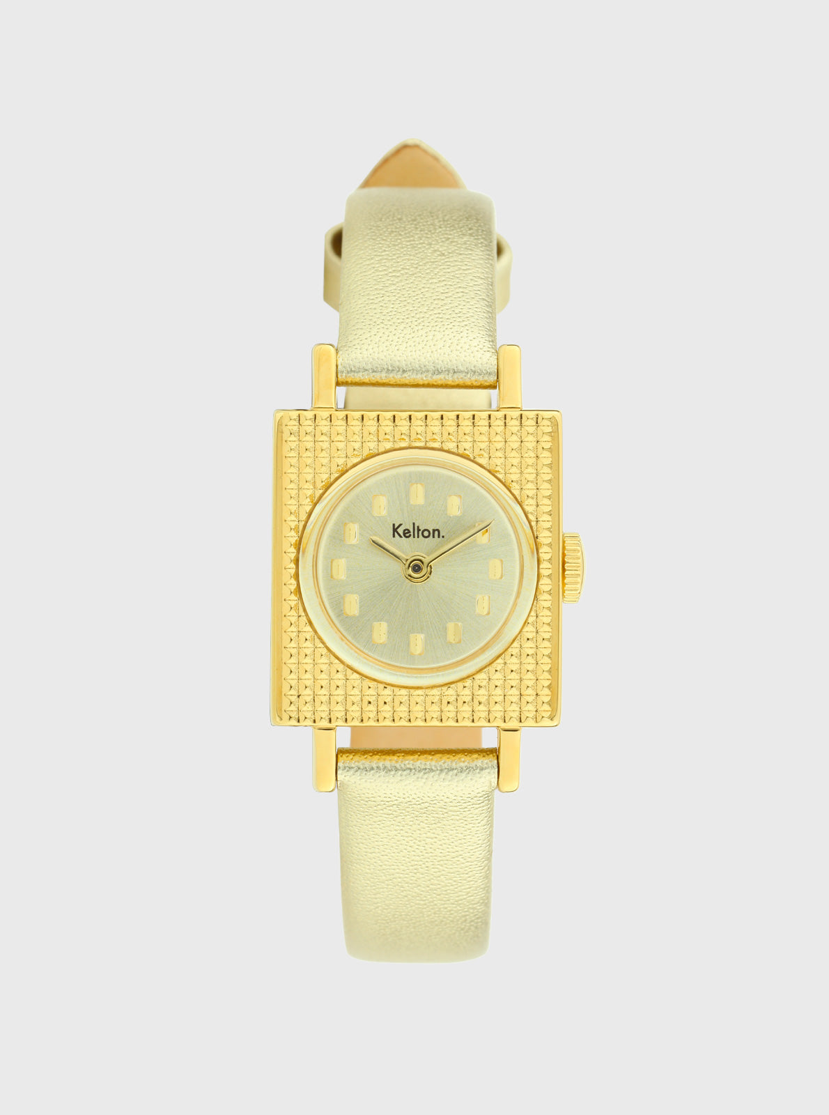 Image of Montre femme dorée, cadran vert clair, bracelet cuir jaune