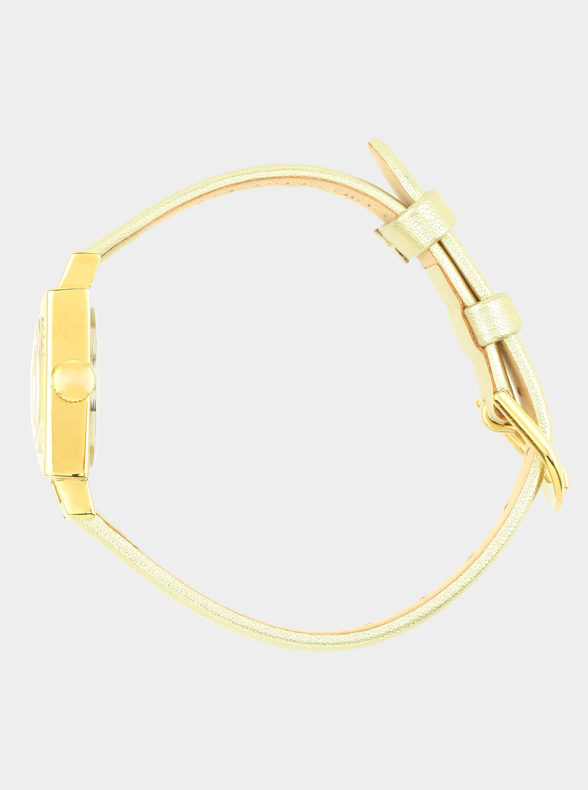 Image of Bracelet de montre doré en cuir jaune avec fermoir à boucle