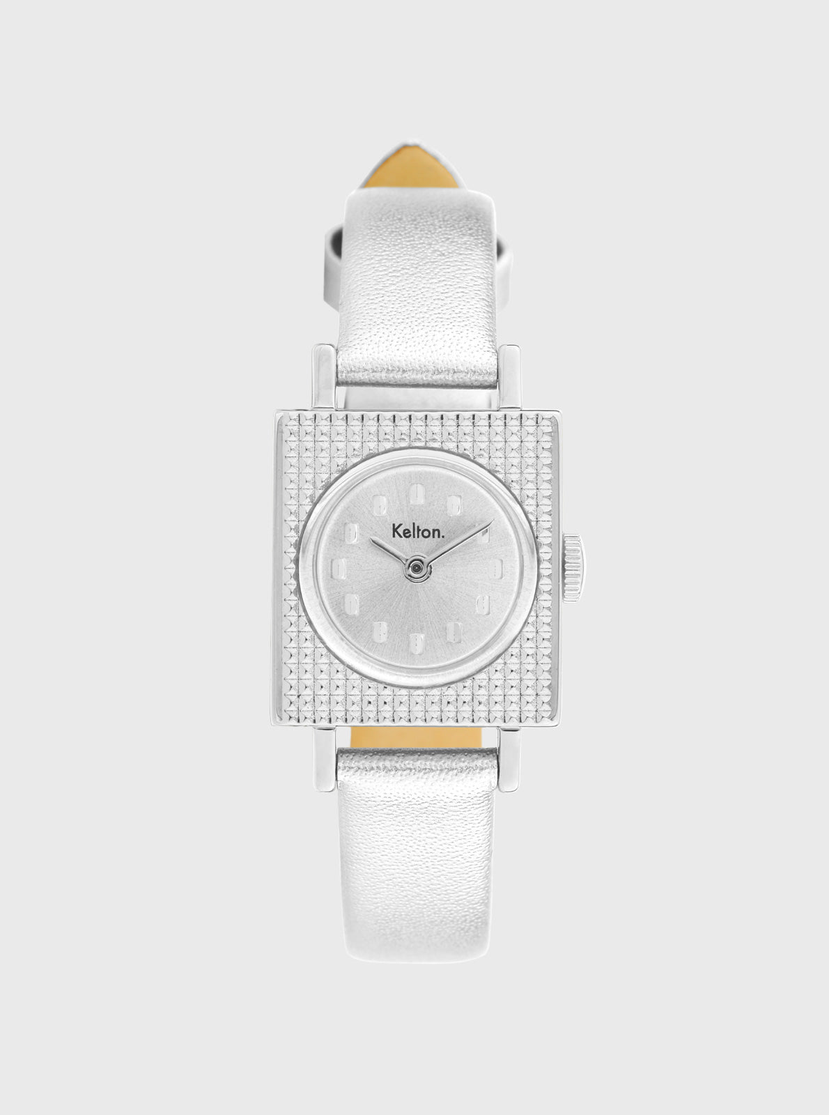 Image of Montre Lady 50's en boîtier argenté à cadran rond et bracelet cuir blanc