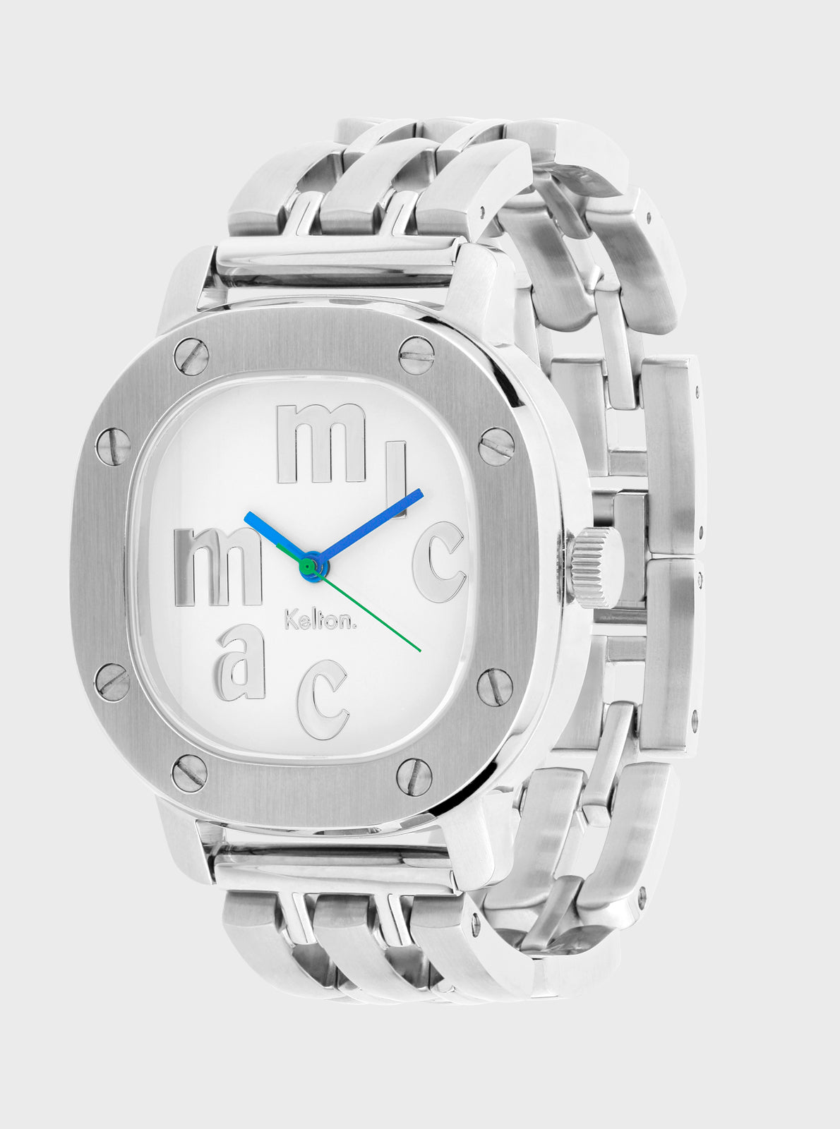 Image of Montre Kelton argent avec bracelet maillons métalliques, cadran blanc, vue trois-quarts