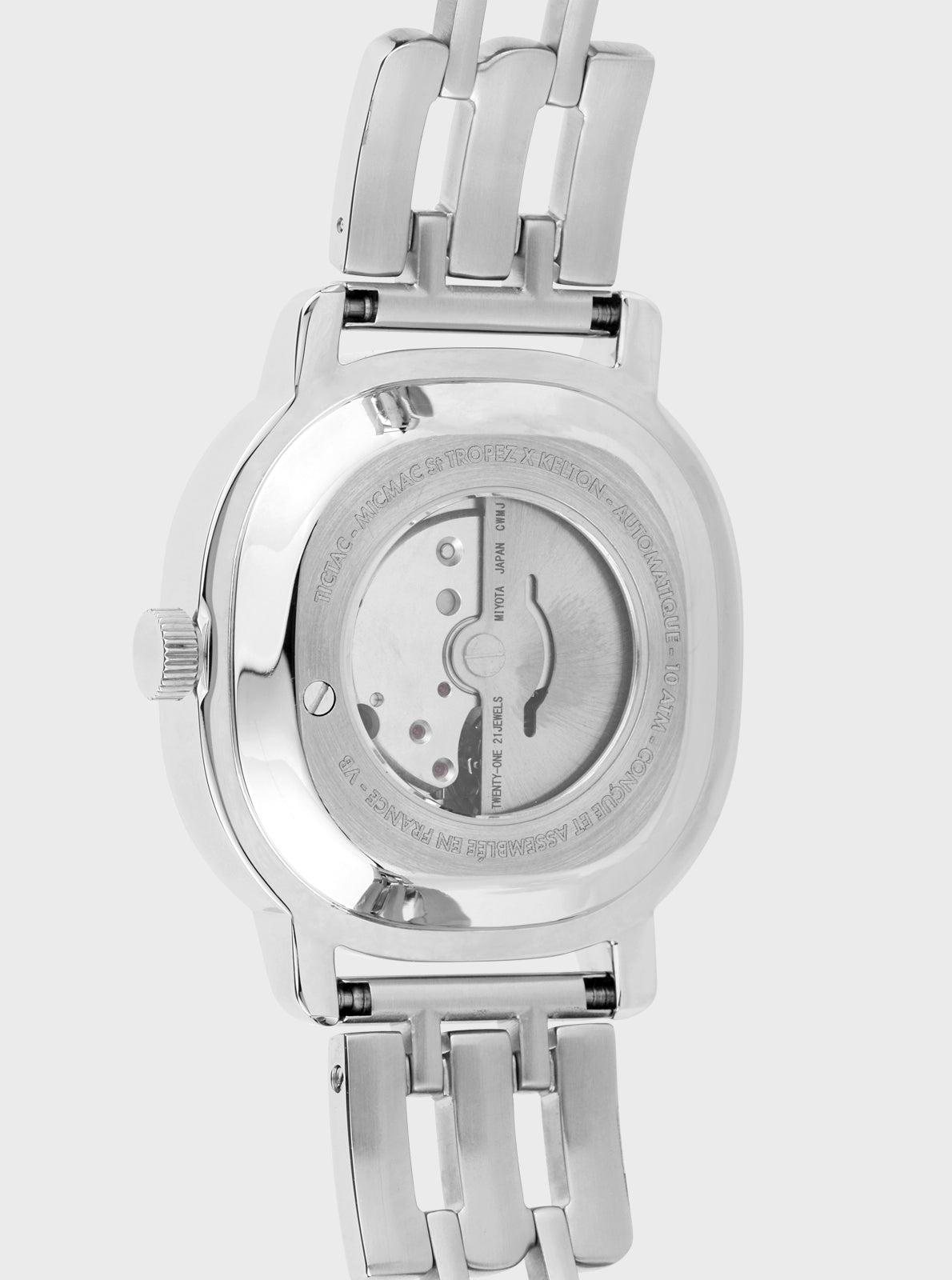 Image of Montre Kelton argent, fond transparent, bracelet maillons métalliques