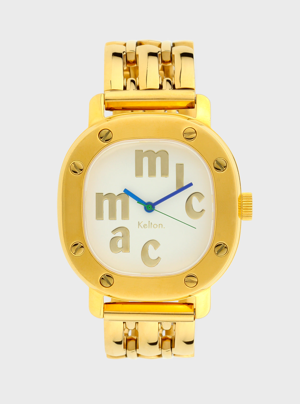 Image of Montre Kelton x Micmac St.Tropez dorée, cadran blanc à aiguilles bleues, bracelet maillons
