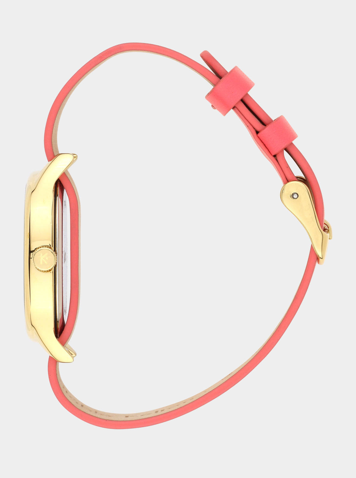 Image of Bracelet cuir rose avec fermoir doré, vue d'ensemble.