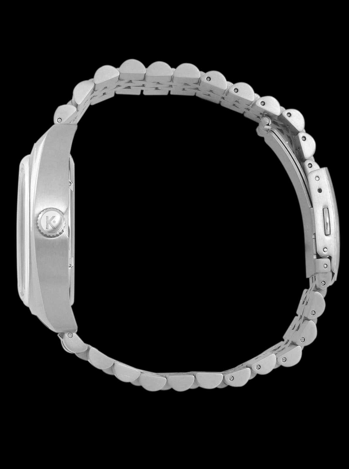 Image of Montre Kelton acier vue de côté : bracelet à maillons et boîtier rectangulaire
