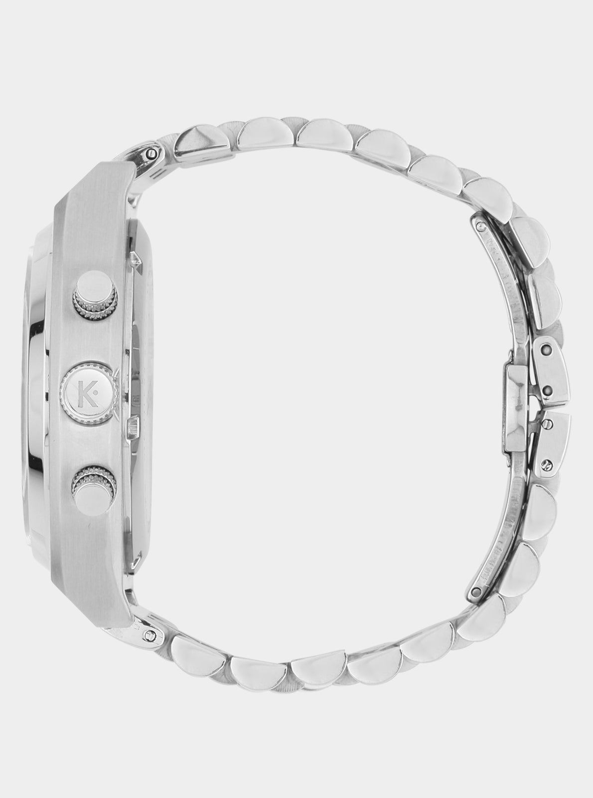 Image of Montre argentée bracelet maillons en métal, vue arrière du boîtier
