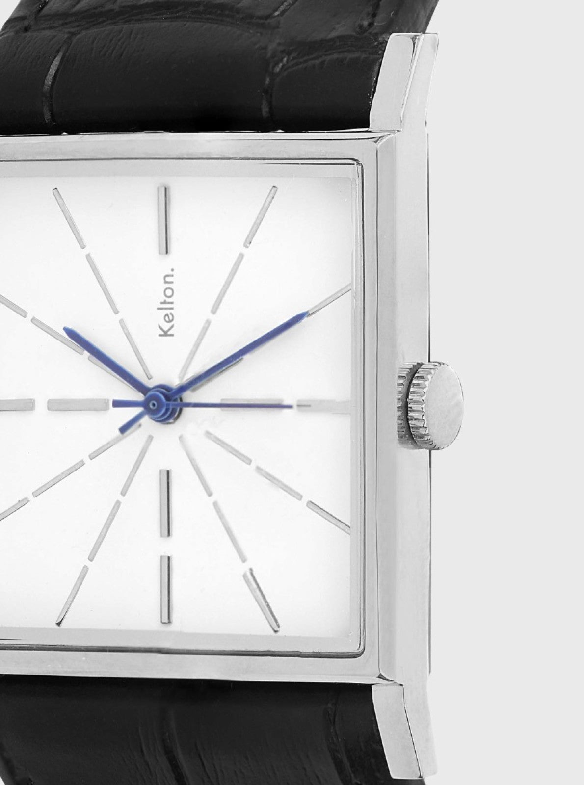 Image of Montre carrée cadran blanc, logo Kelon, couronne latérale, bracelet noir