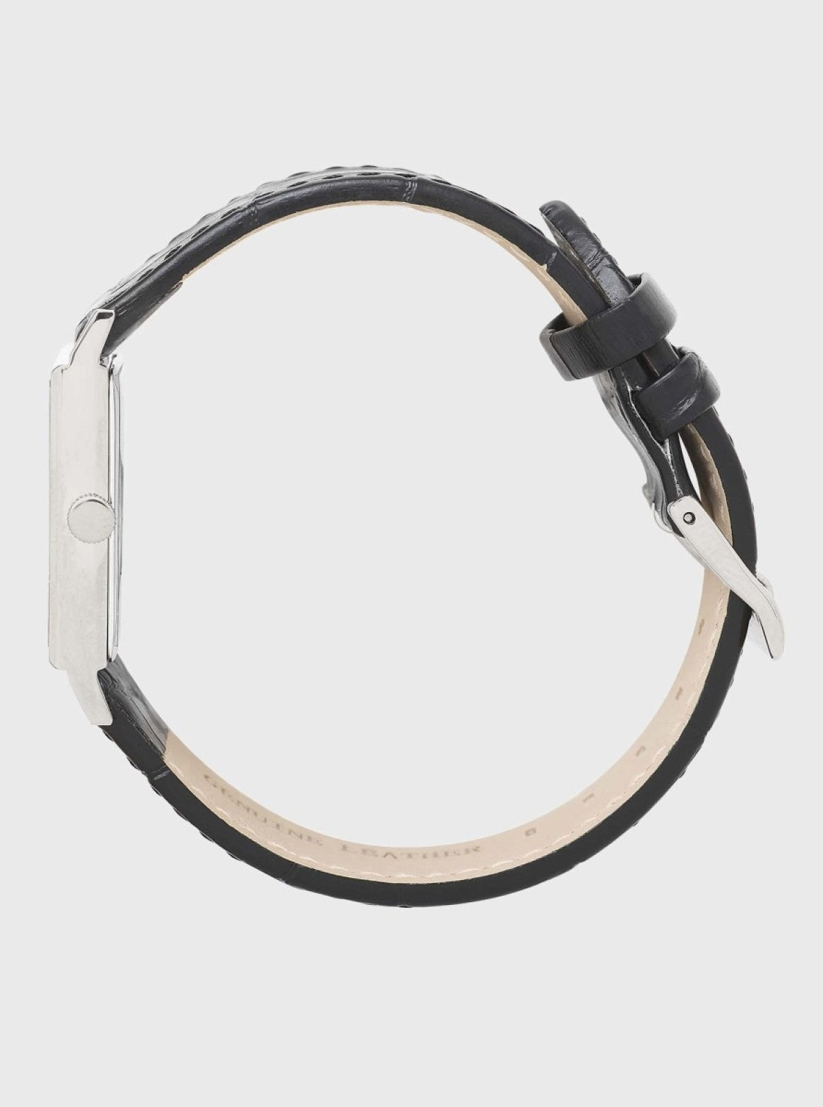 Image of Montre bracelet noir en cuir croco, vue arrière du boîtier et de la boucle