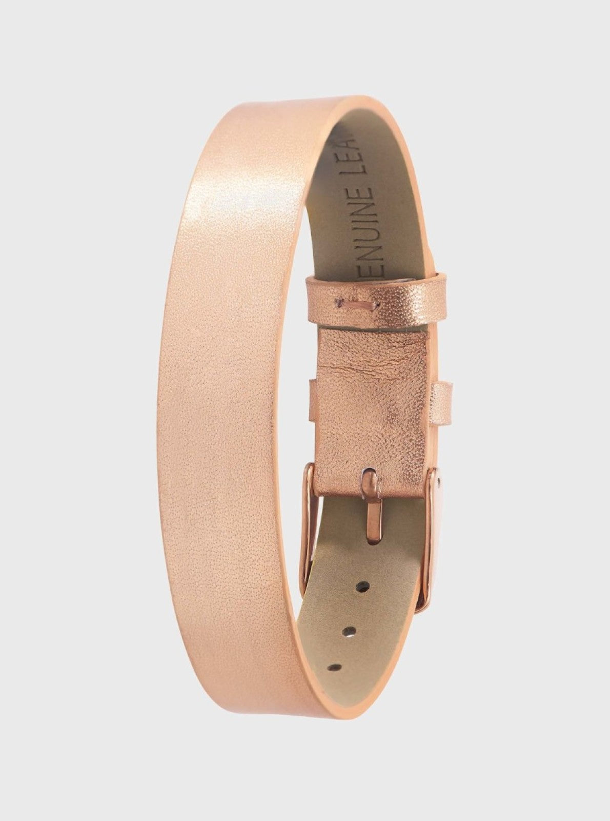 Image of Bracelet en cuir 14 mm beige, fermoir métal doré, vue de profil