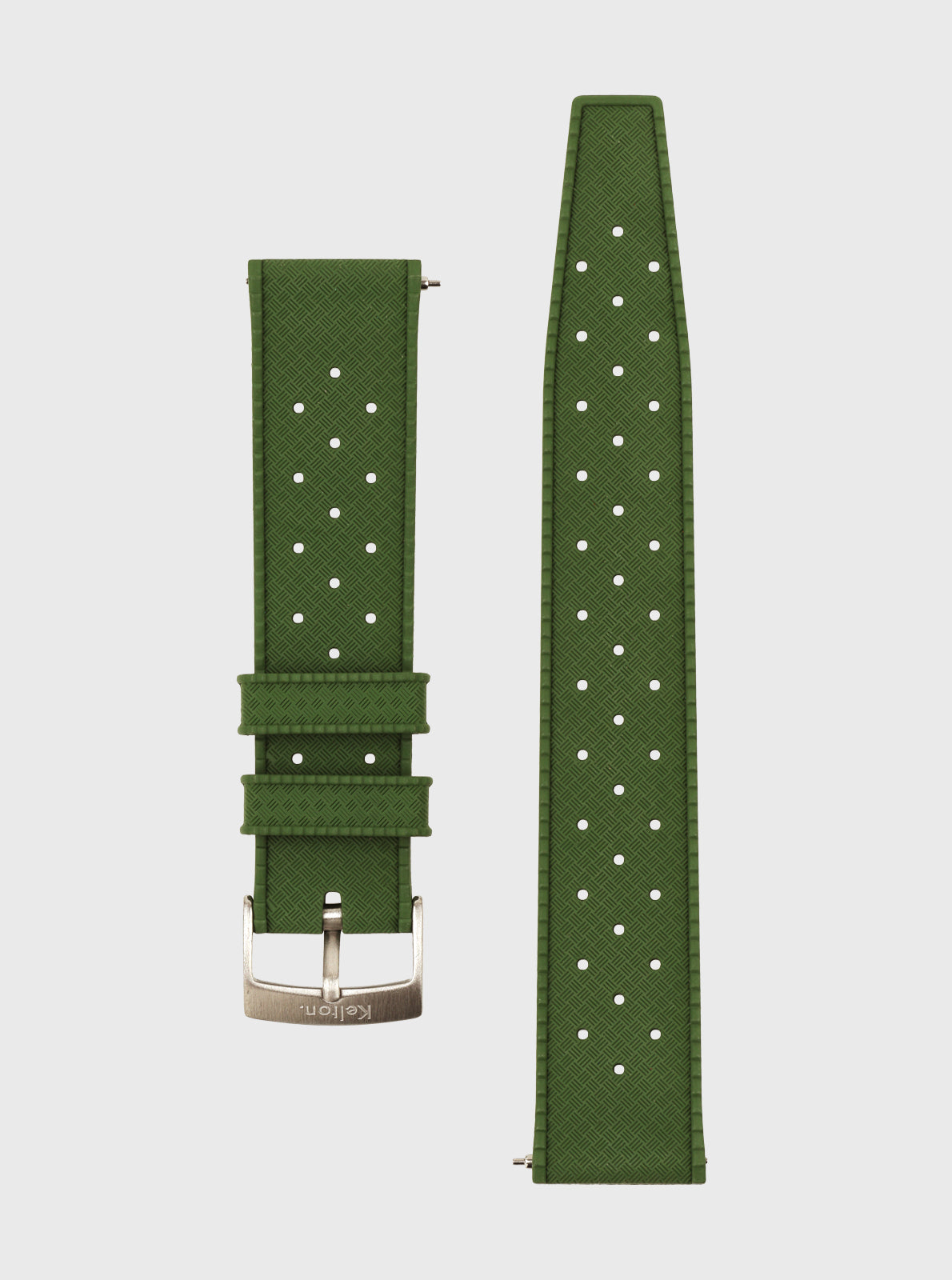 Image of Bracelet Tropic 20 mm à bracelet kaki à pois blancs, boucle ardillon argentée.