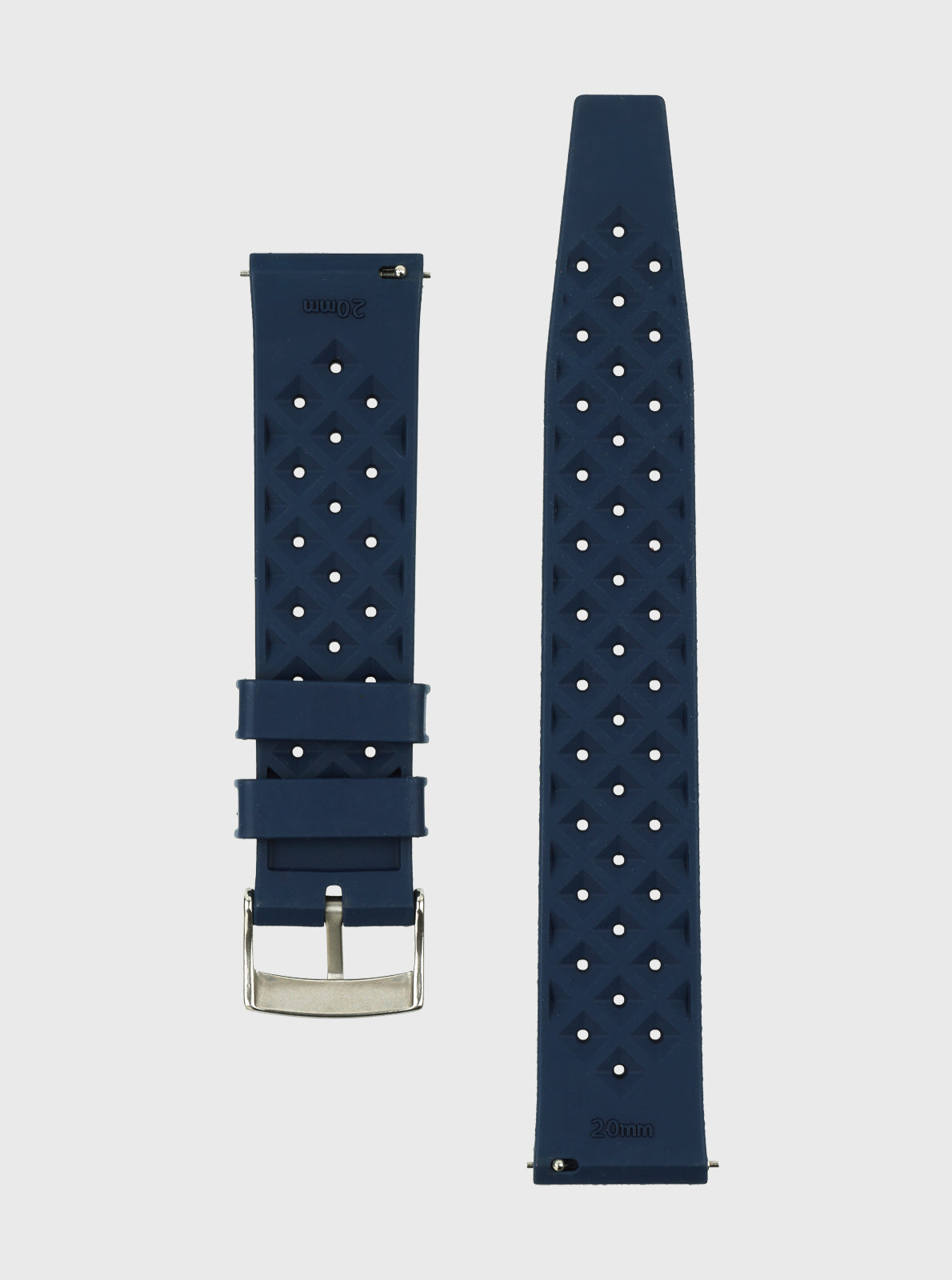 Image of Bracelet Tropic 18 mm cuir bleu marine à rivets blancs et boucle rectangulaire en métal