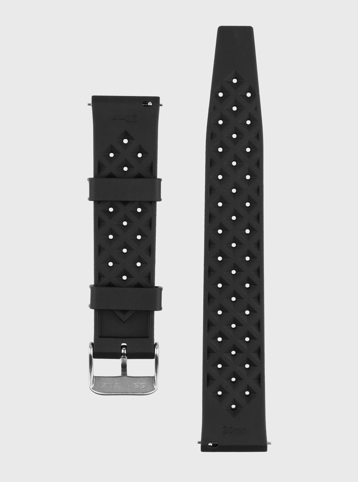Image of Bracelet 18 mm cuir noir à rivets blancs et boucle rectangulaire en métal