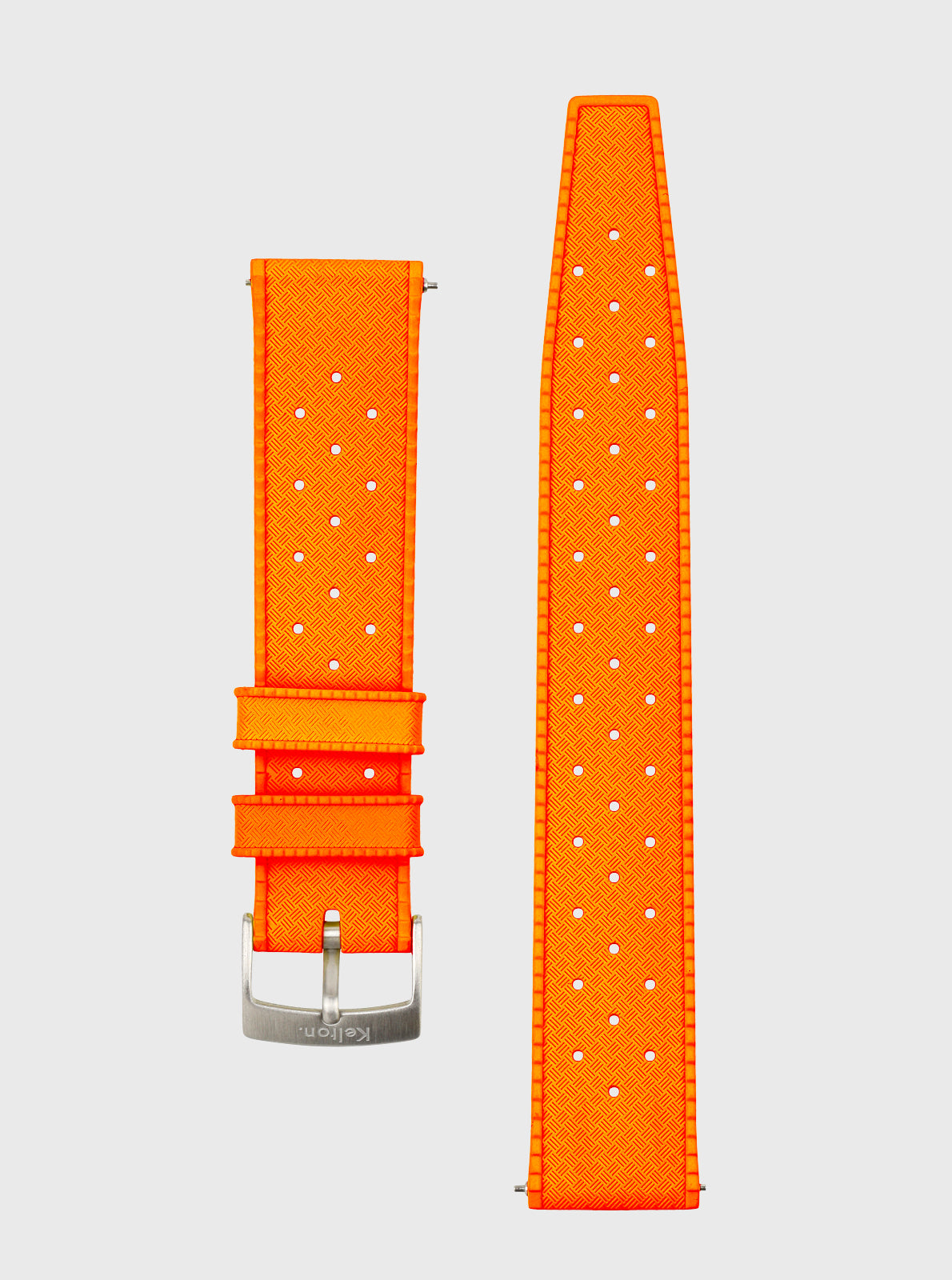 Image of Bracelet Tropic 20 mm à bracelet orange à pois blancs, boucle ardillon argentée.