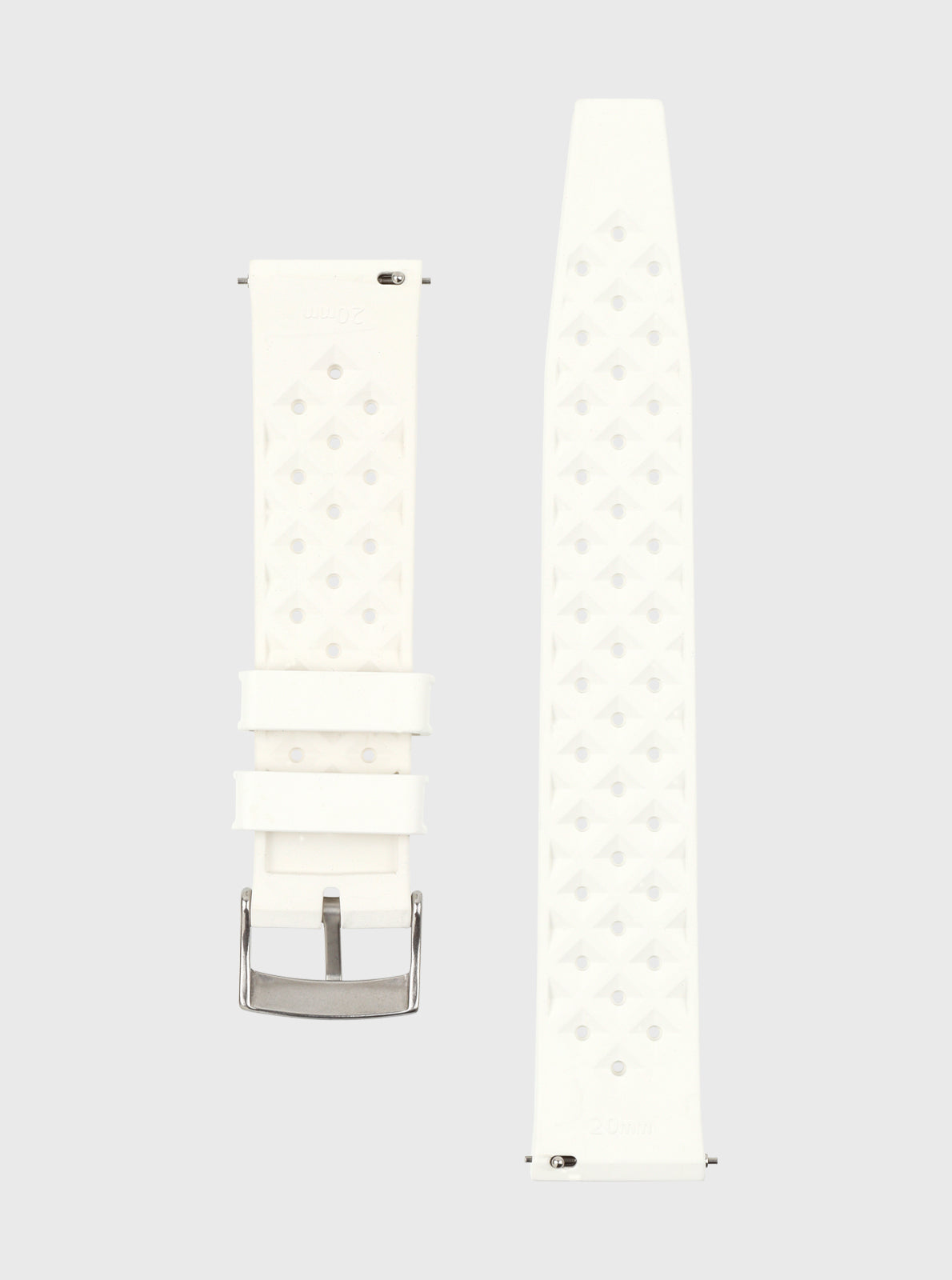 Image of Bracelet 18 mm cuir blanc à rivets discrets et boucle rectangulaire en métal