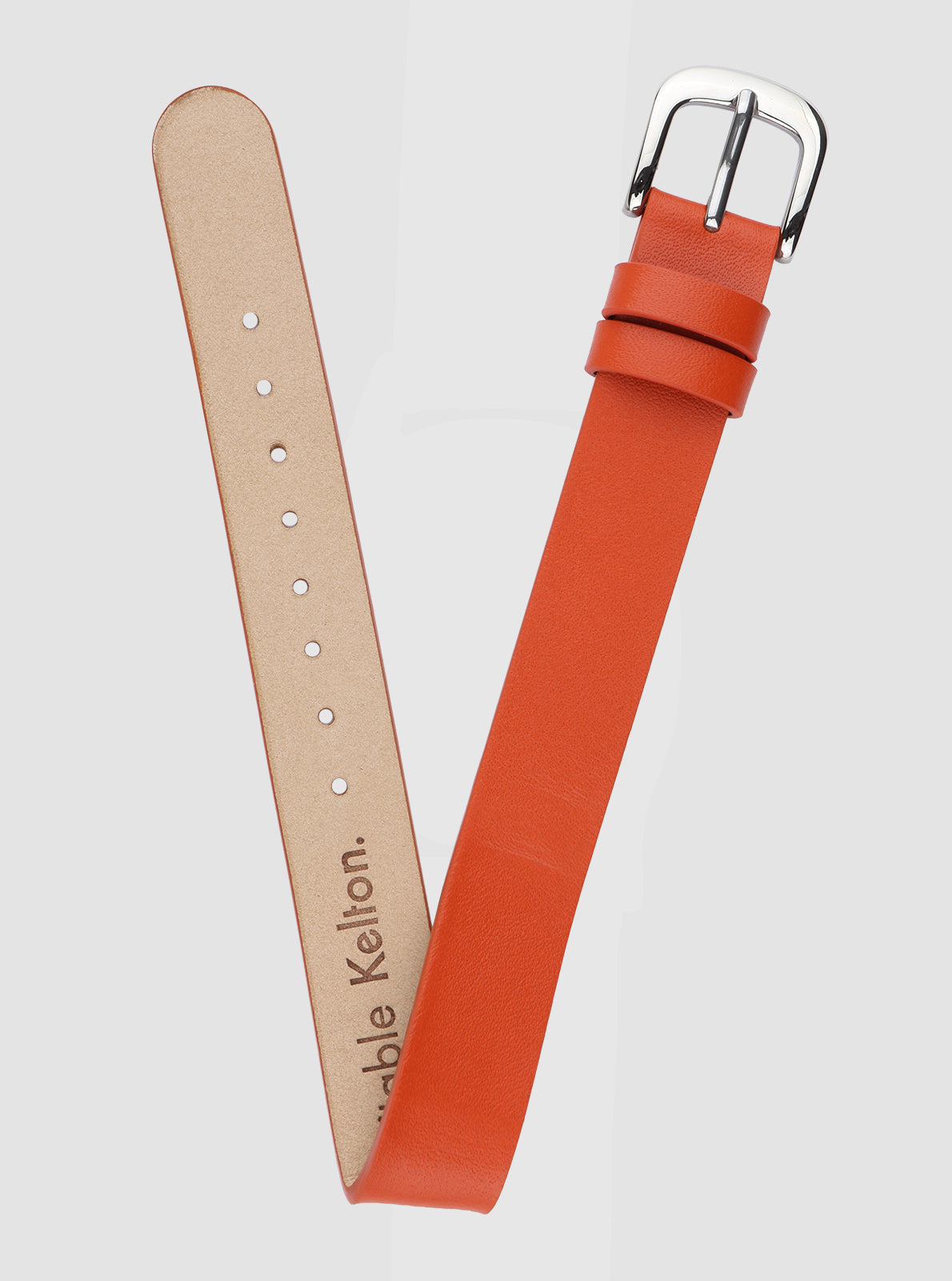 Image of Bracelet en cuir orange, rivets clairs, fermoir rectangulaire argenté