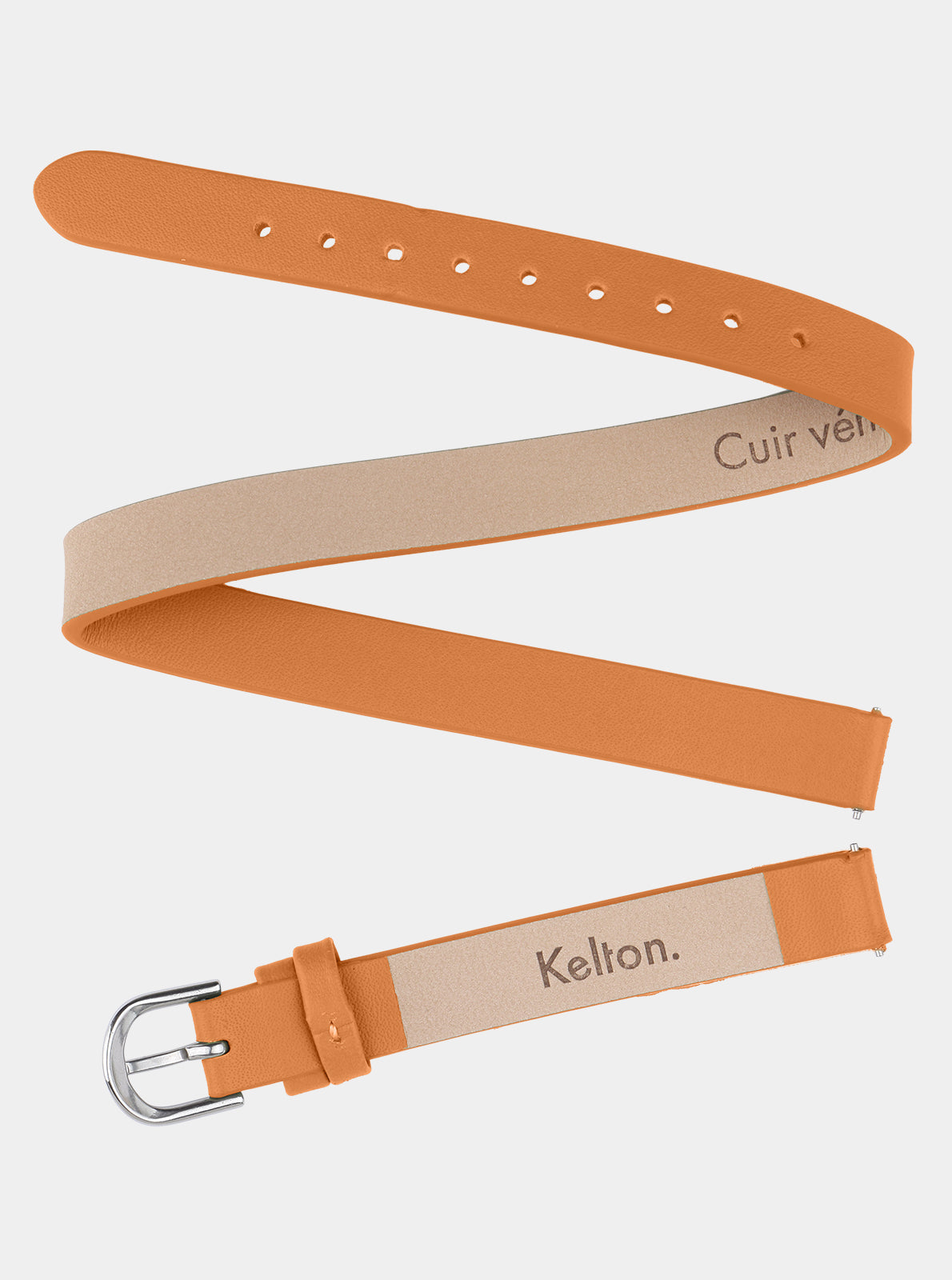 Image of Bracelet double tour en cuir orange 10 mm, double lanières, boucle argentée