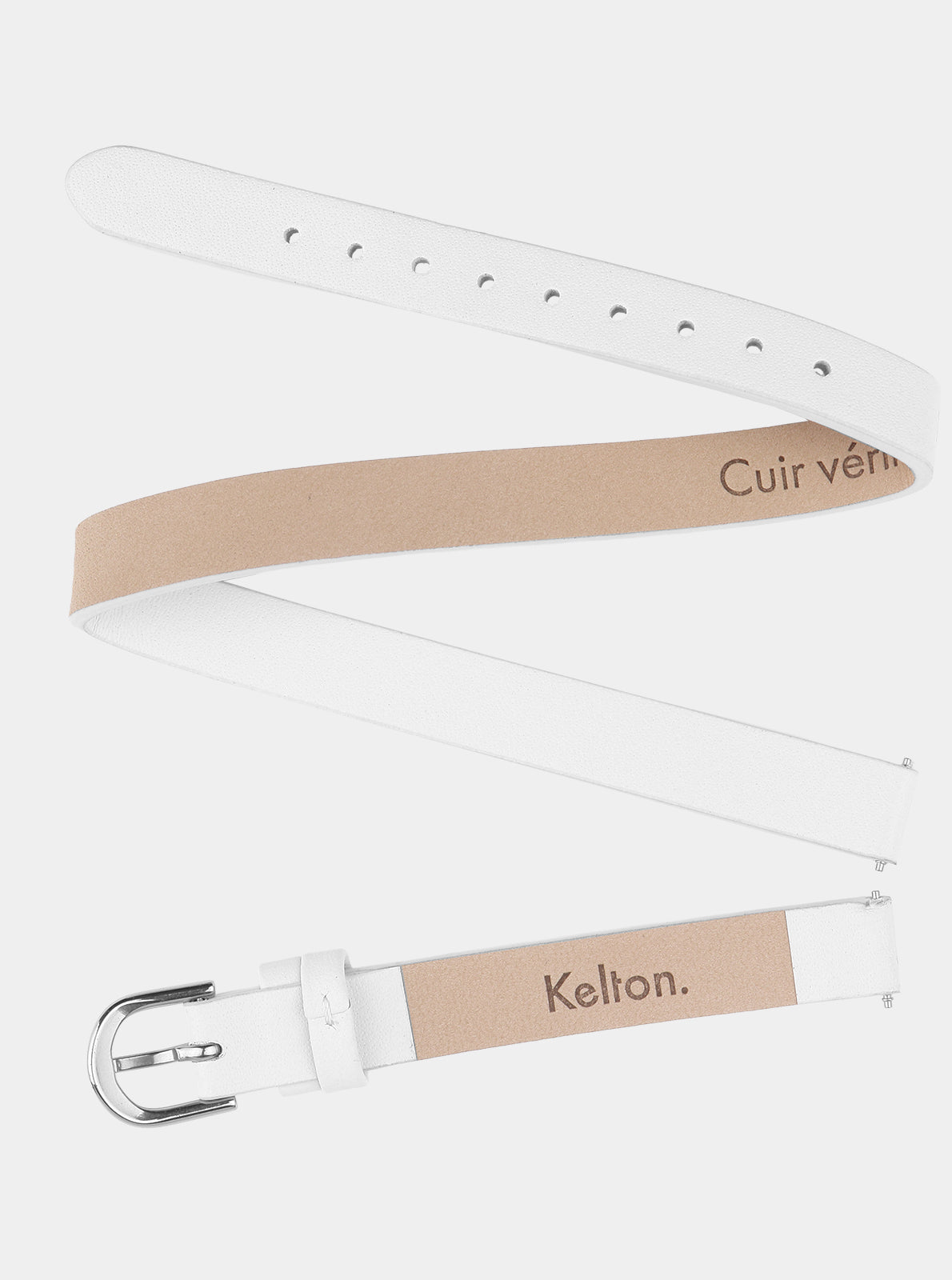 Image of Bracelet double tour en cuir 10 mm blanc et beige, lanières percées et fermoir