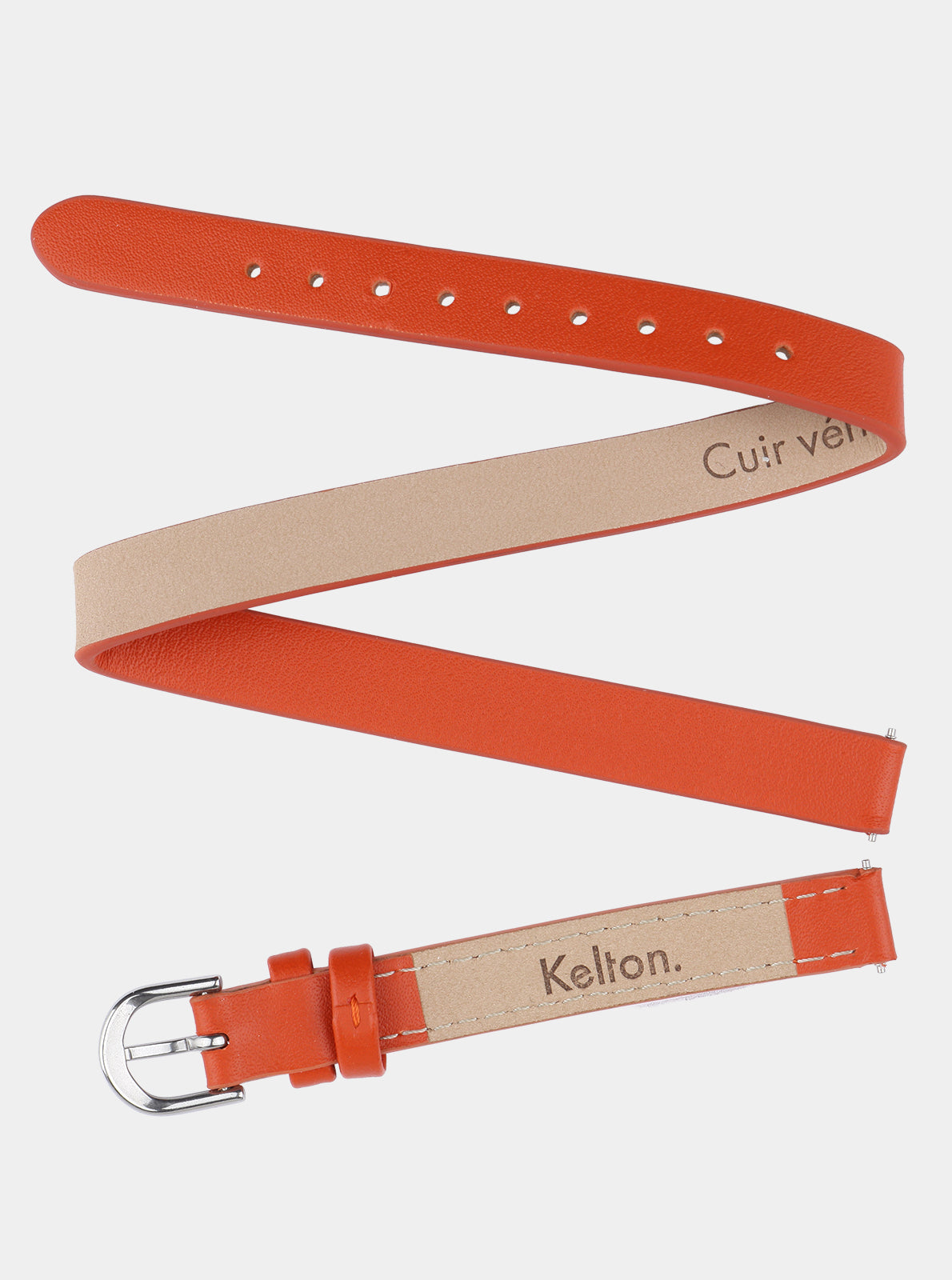 Image of Bracelet double tour en cuir mandarine 10 mm, double lanières, boucle argentée