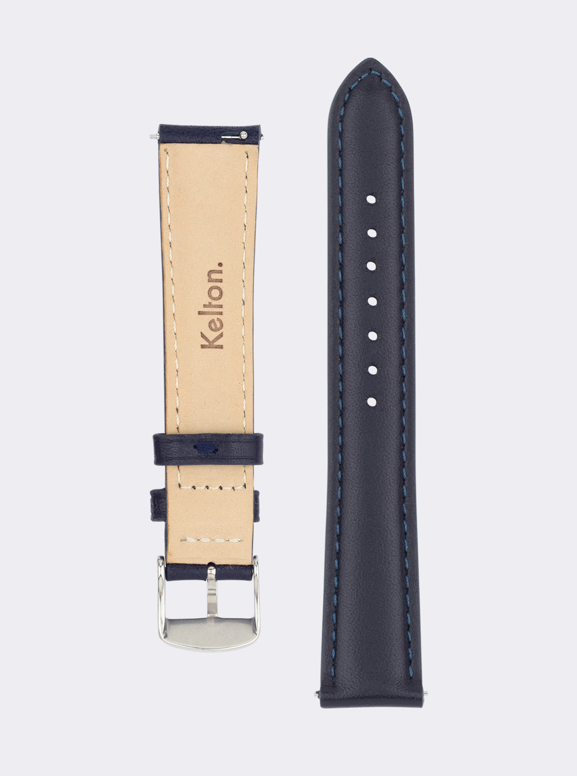 Image of Paire de bracelets: une sangle beige et une sangle bleu marine avec boucle.