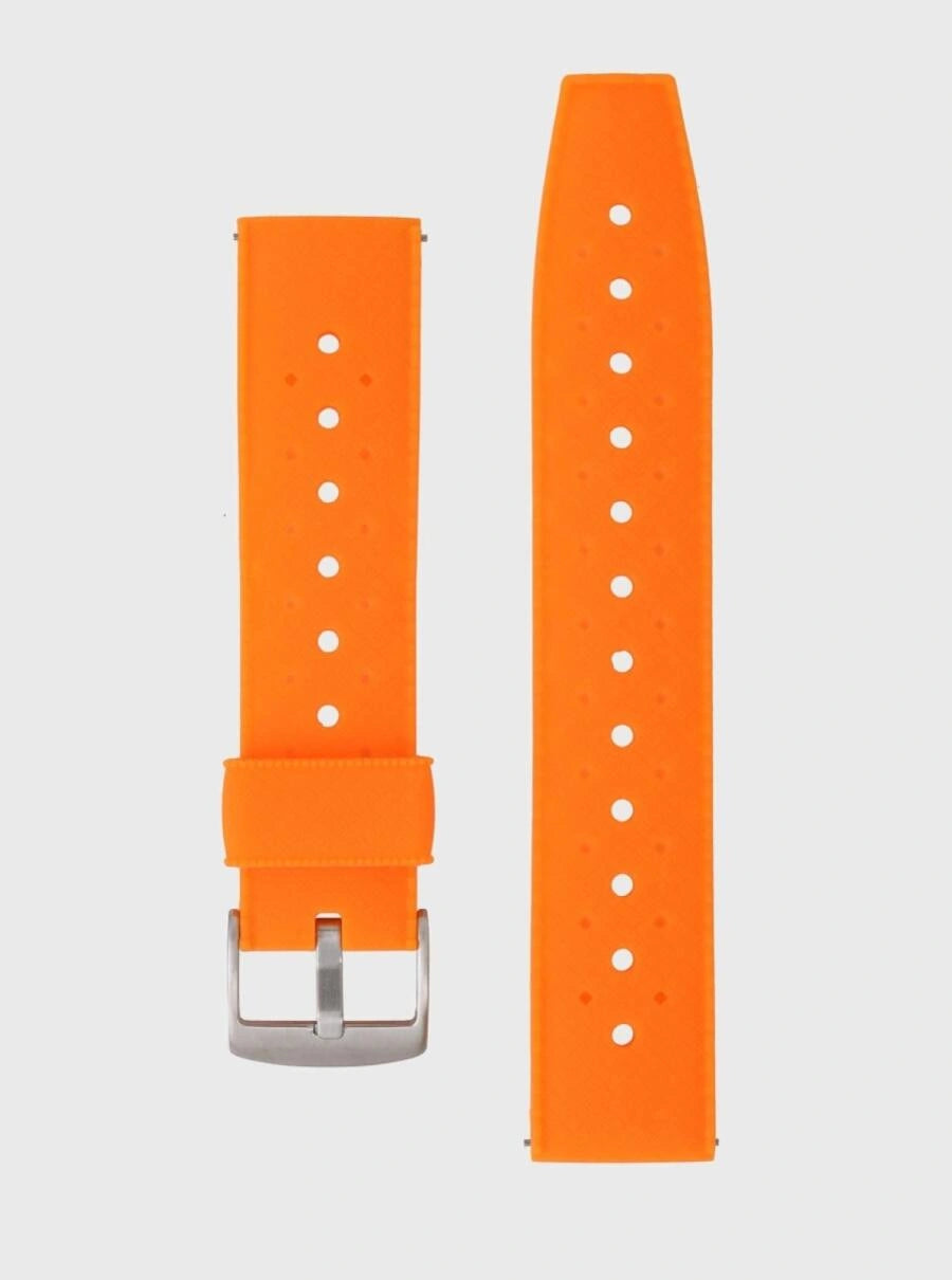 Image of Bracelet en silicone orange 20 mm avec boucle métallique et perforations