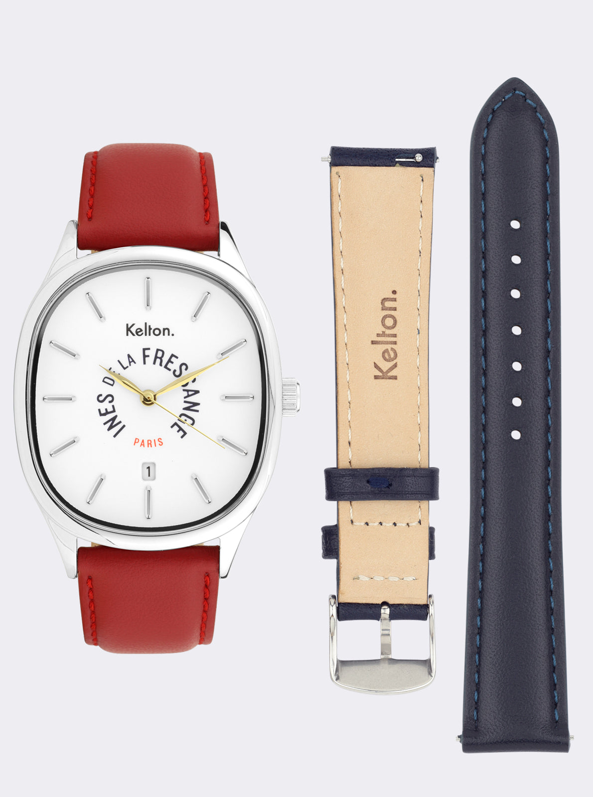 Image of Coffret de montre Kelton : bracelet rouge et bracelet bleu marine en étui