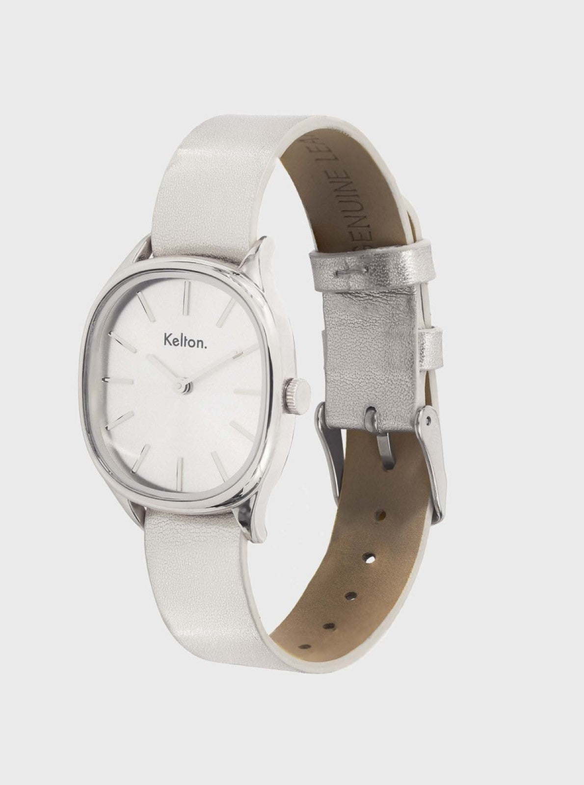 Image of Montre Kelton argent, cadran blanc et bracelet avec boucle et trous