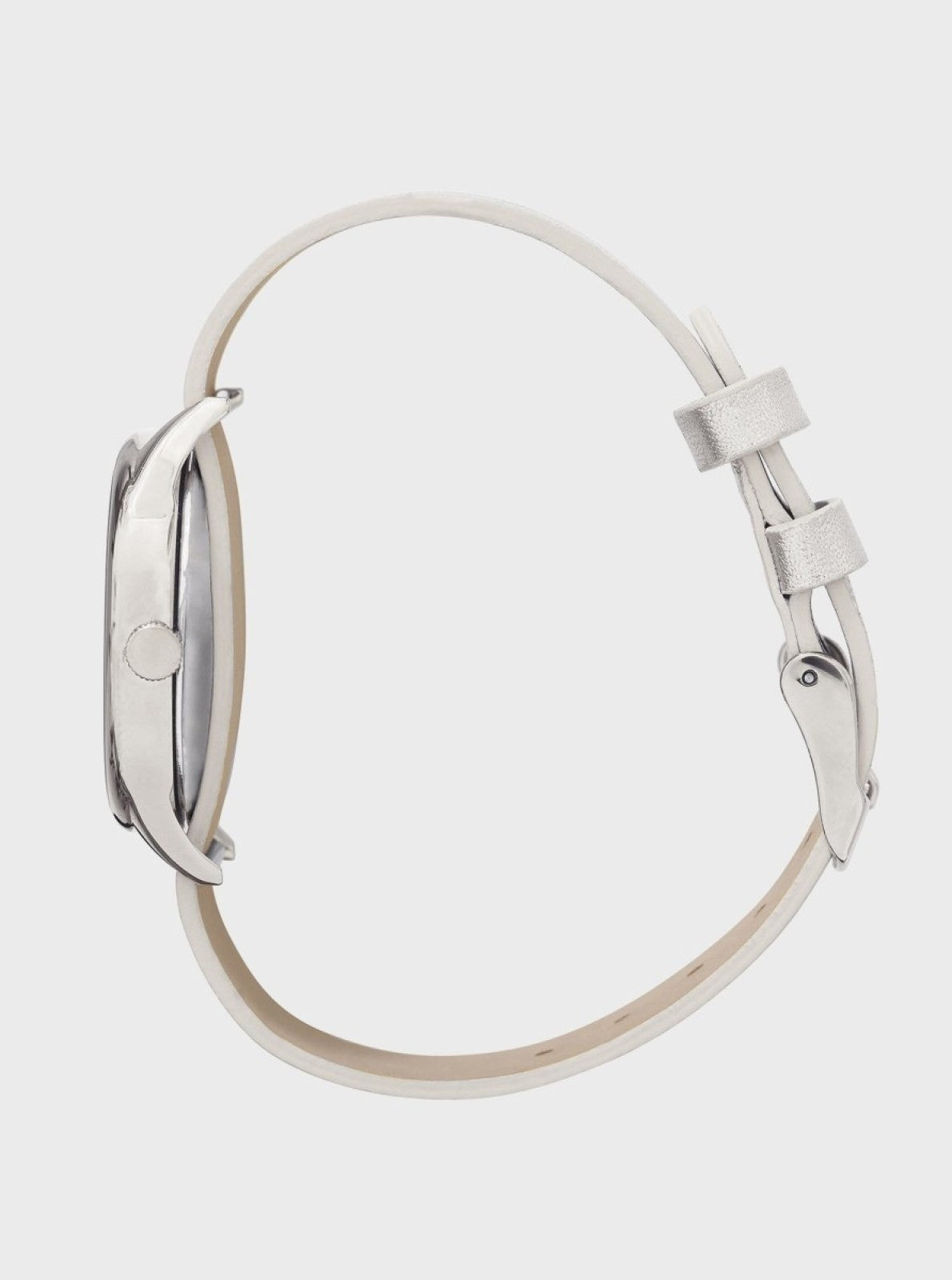 Image of Montre Kelton argent, dos et profil du boîtier rond avec bracelet ajustable