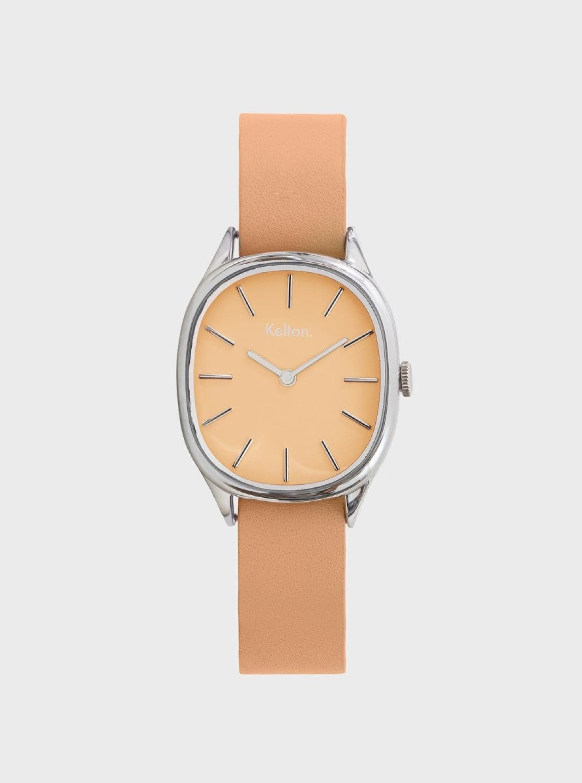 Image of Montre Colorama à cadran beige et bracelet en cuir clair, boîtier argenté.