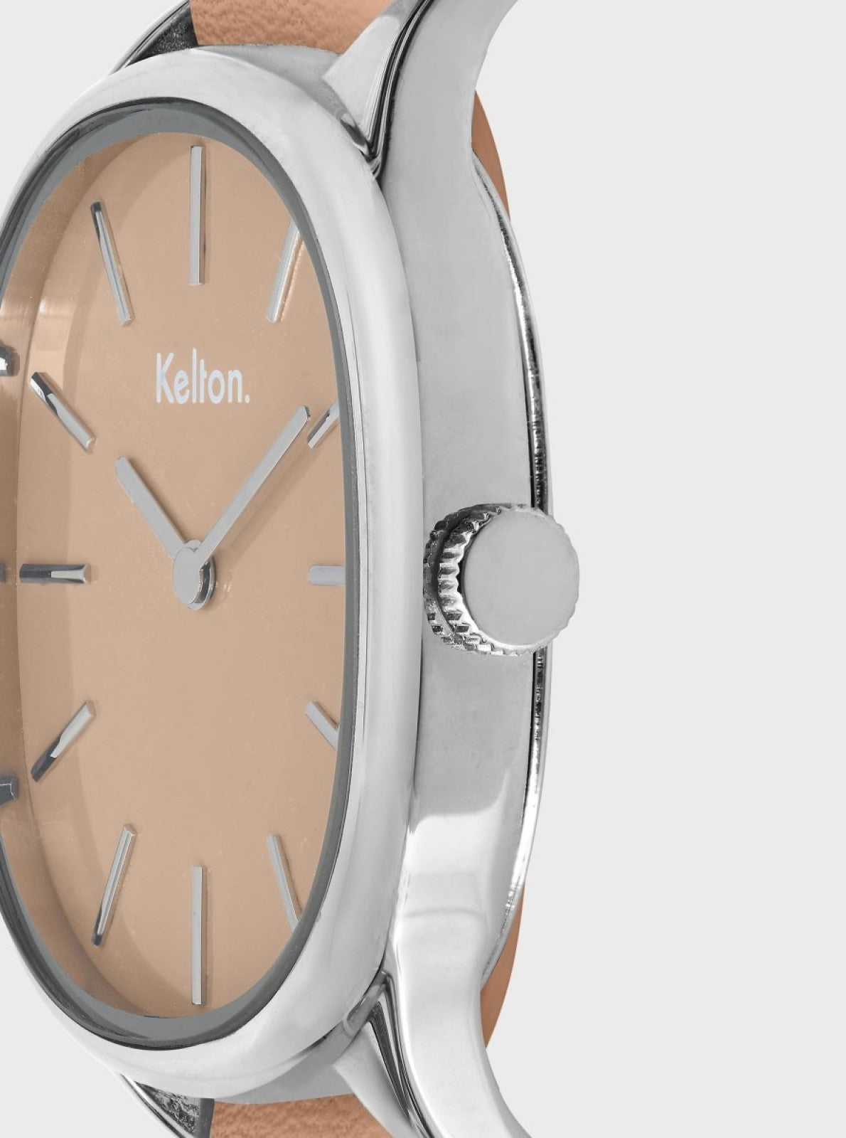 Image of Montre Colorama Kelton, cadran beige à index, boîtier argenté et couronne.