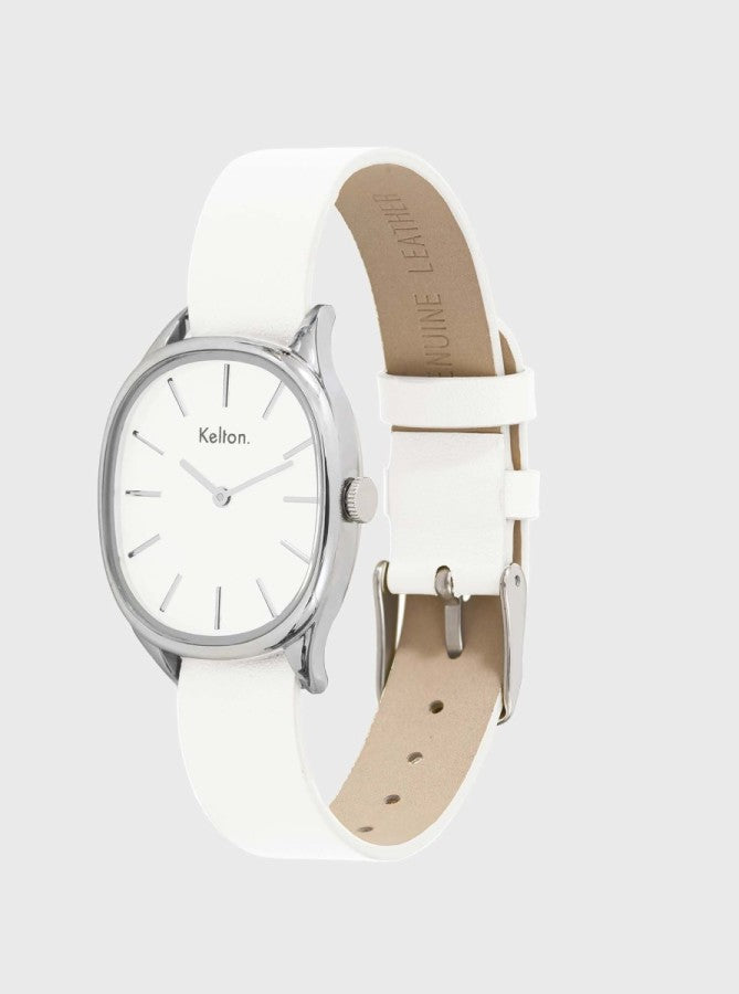 Image of Montre Colorama Blanc avec bracelet blanc et intérieur cuir beige, boîtier argenté