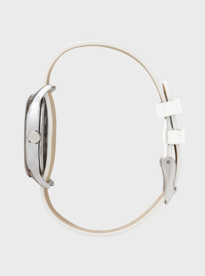 Image of Montre Colorama Blanc vue latérale, bracelet blanc avec boucle et passants