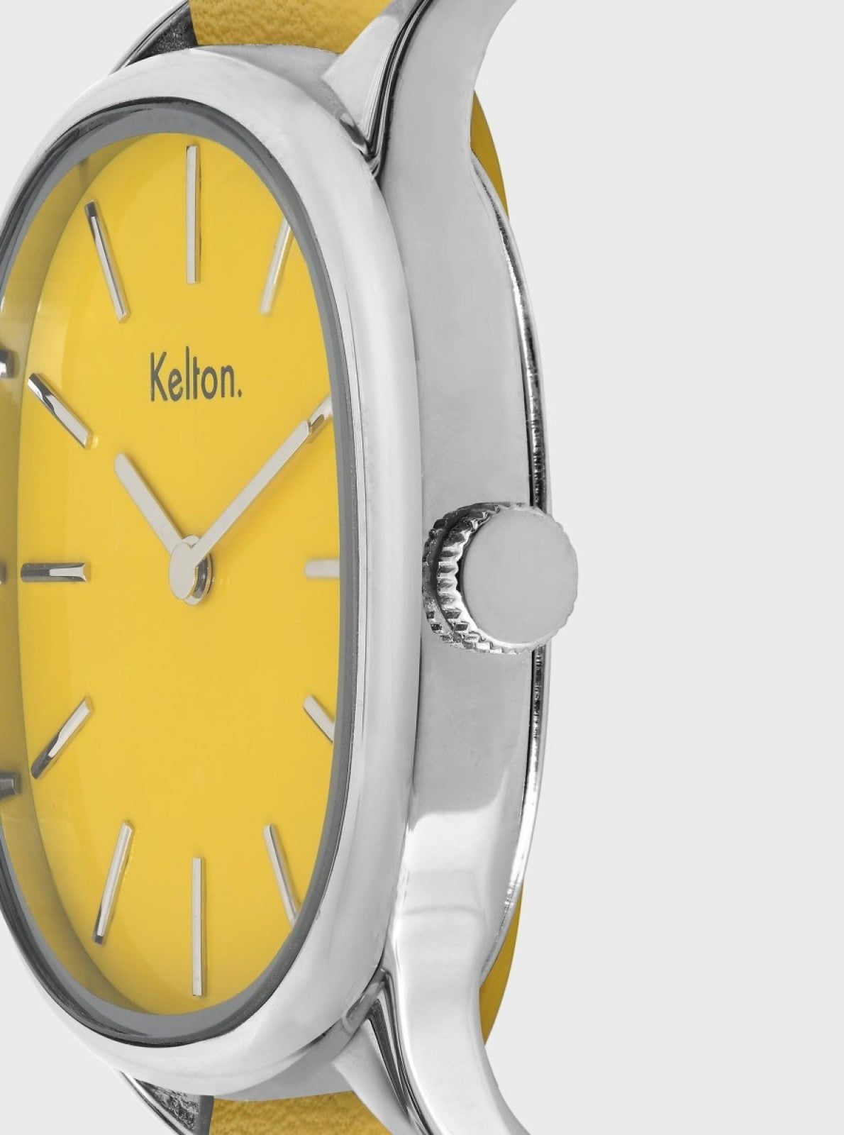 Image of Montre Colorama Jaune gros plan : cadran jaune et couronne latérale argentée.