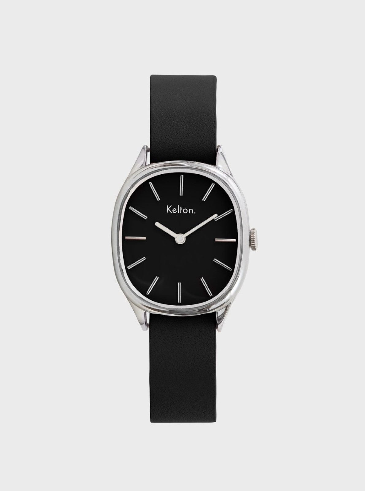 Image of Montre Colorama noire avec bracelet en cuir noir et cadran noir, boîtier argenté.