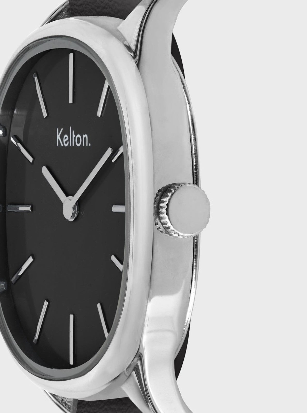 Image of Montre Colorama noire : cadran noir Kelton et couronne latérale argentée.