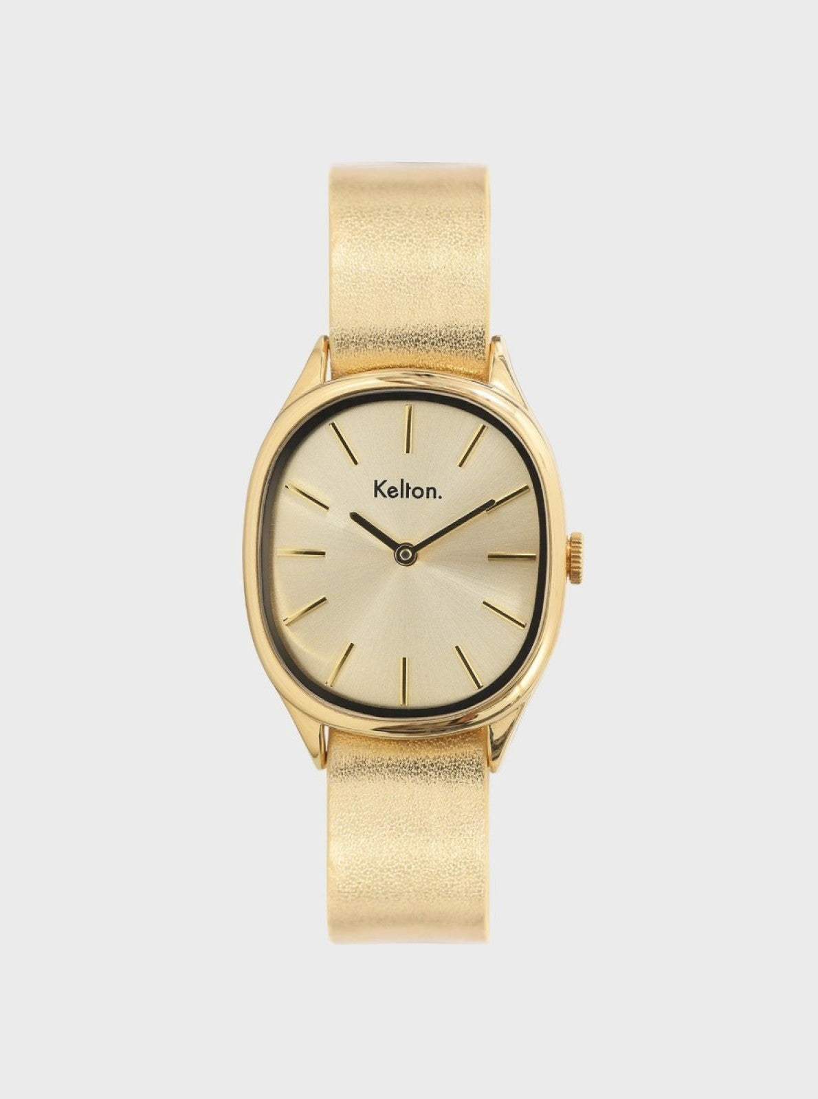 Image of Montre Colorama dorée, cadran crème et bracelet en cuir, aiguilles et index fins