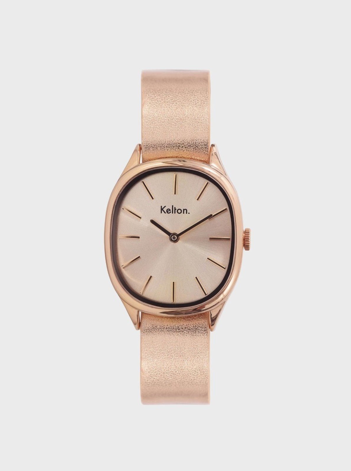 Image of Montre Colorama or rose avec cadran crème et bracelet en cuir beige.