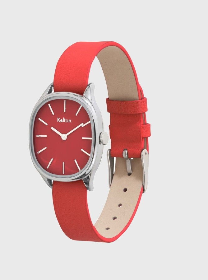 Image of Montre Kelton cadran rouge avec bracelet cuir rouge et boucle réglable