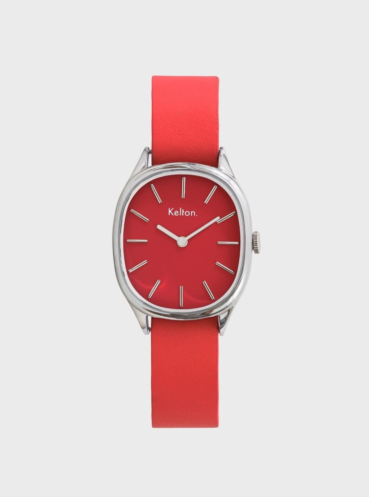 Image of Montre Kelton cadran rouge, bracelet cuir rouge, boîtier argenté rond