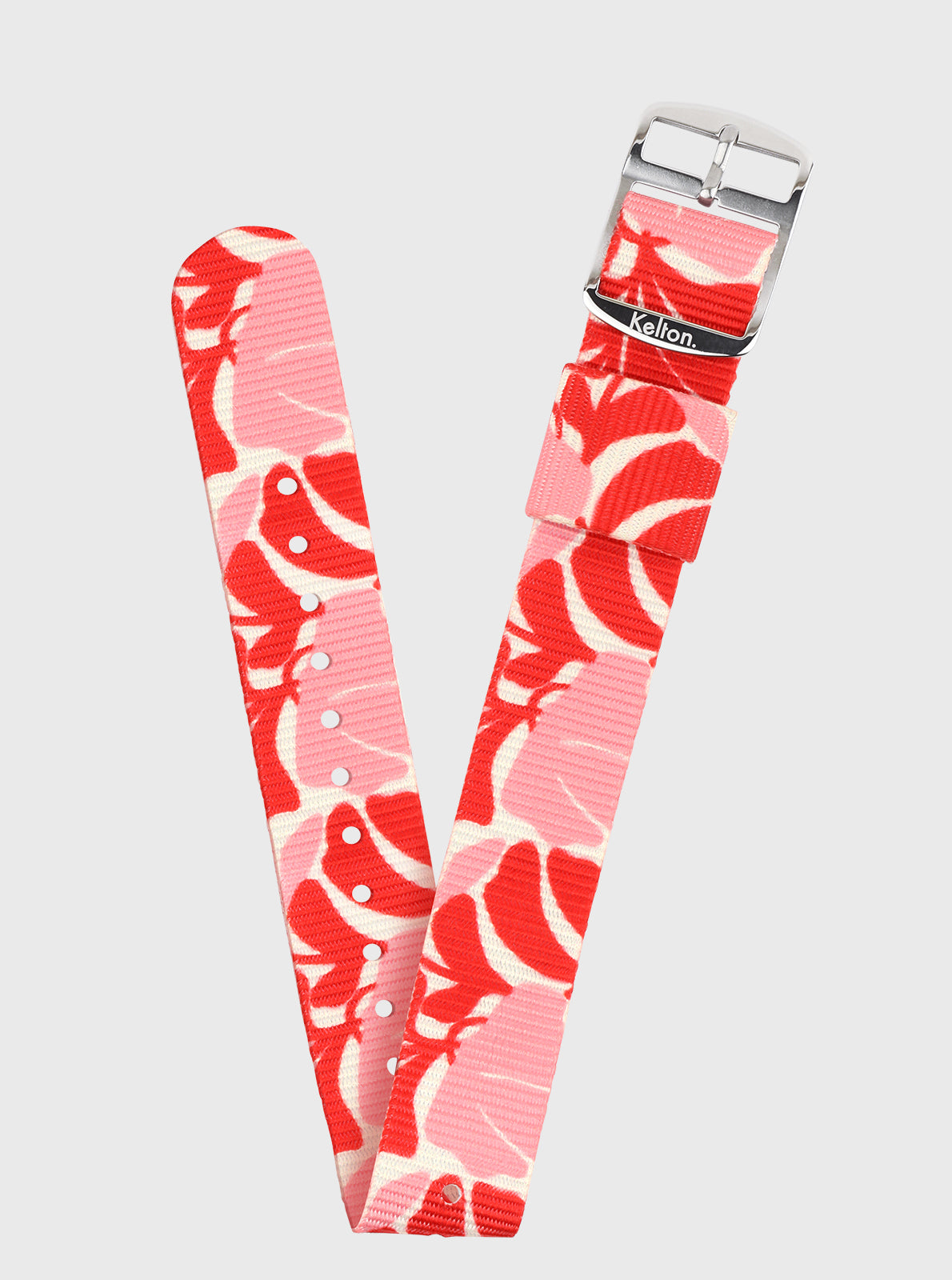 Image of Bracelet en sangle rPET 18 mm à motif floral rouge sur fond rose clair