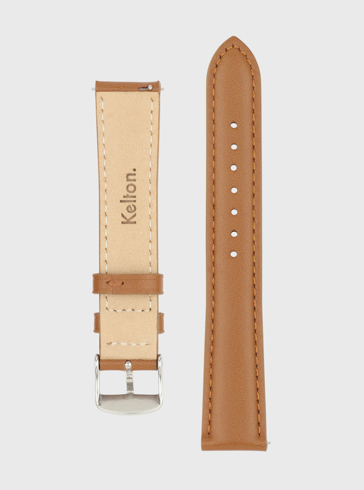 Image of Bracelet en cuir 18 mm camel avec boucle métallique et 4 œillets