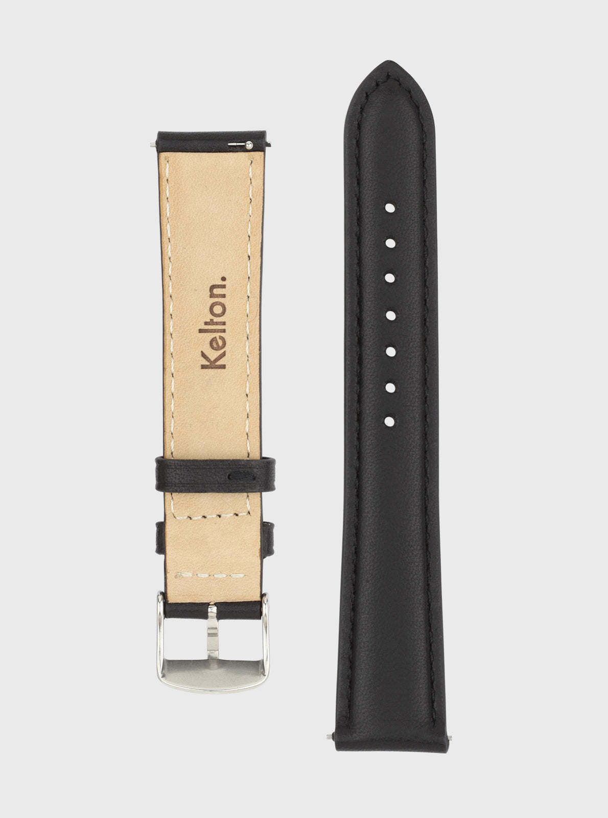 Image of Bracelet en cuir 18 mm noir avec boucle métallique et 4 œillets