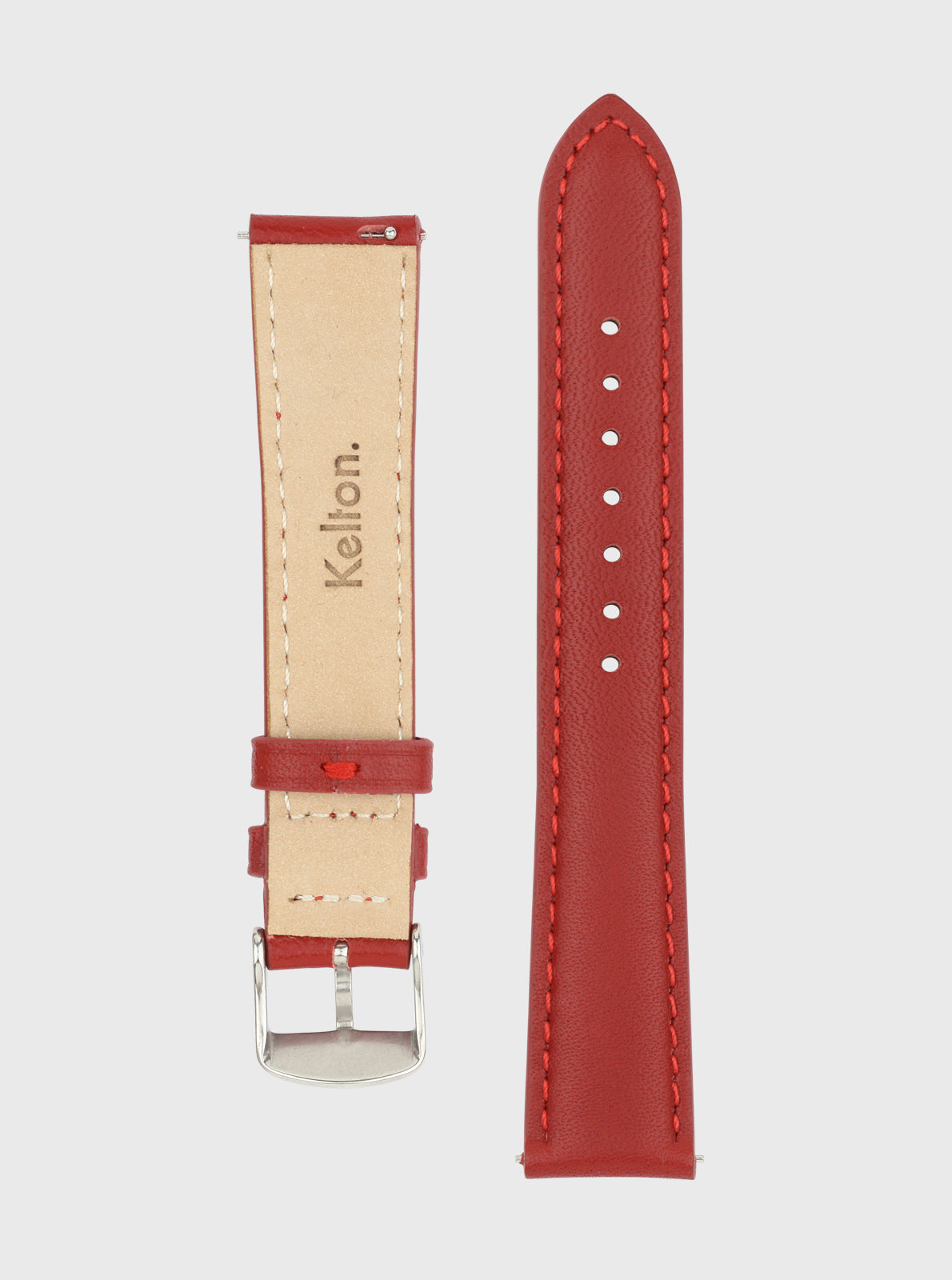 Image of Bracelet en cuir 18 mm rouge avec boucle métallique et 4 œillets