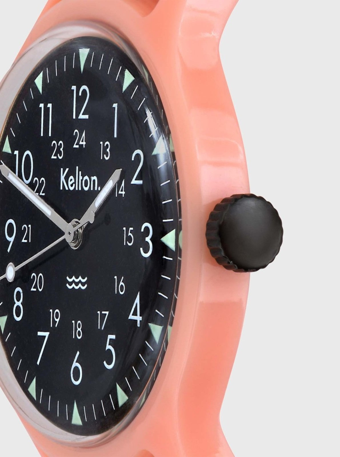Image of Montre mécanique cadran noir, couronne noire et bracelet rose en textile