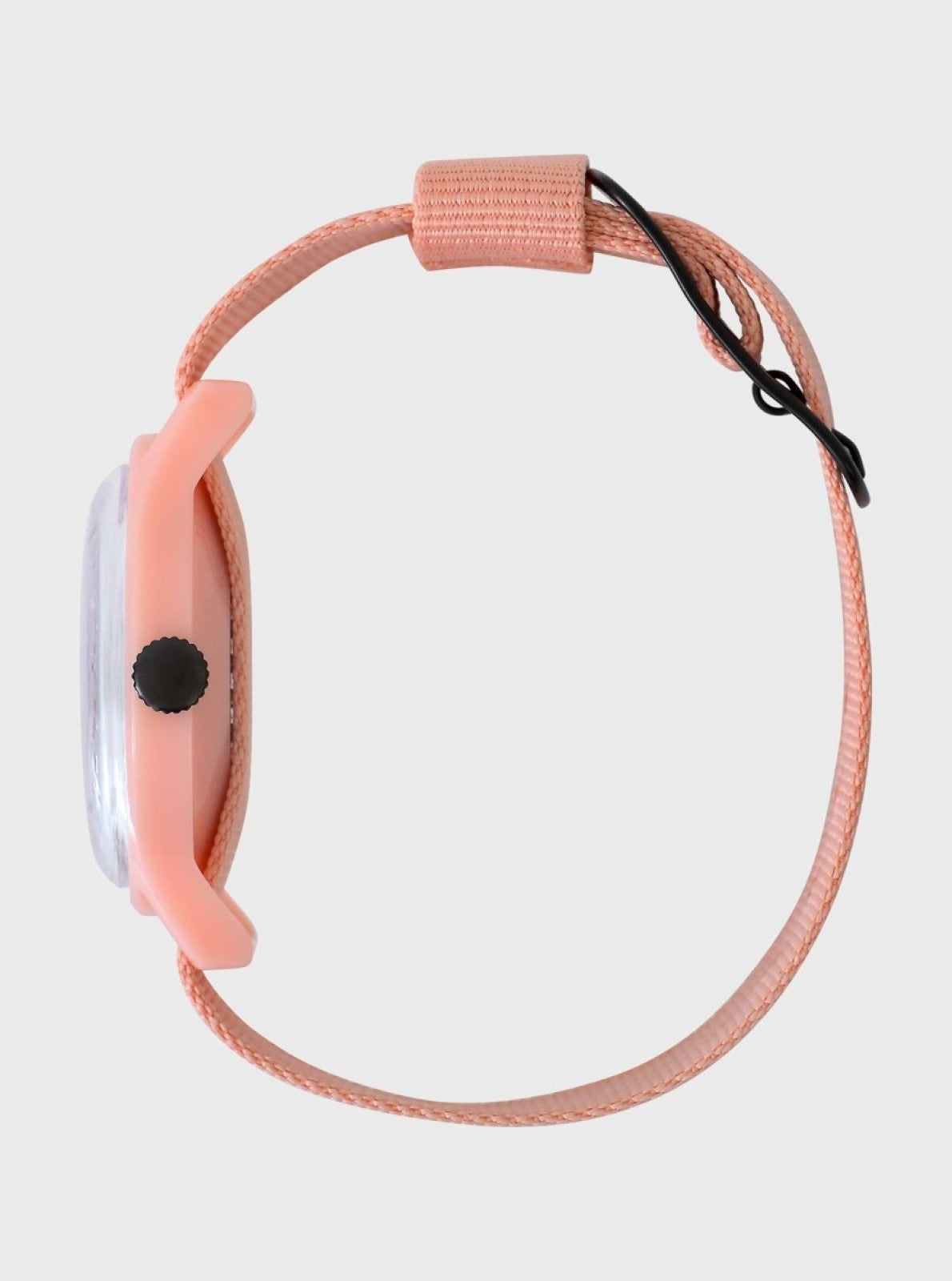 Image of Montre mécanique ronde bracelet textile rose avec boucle et attache