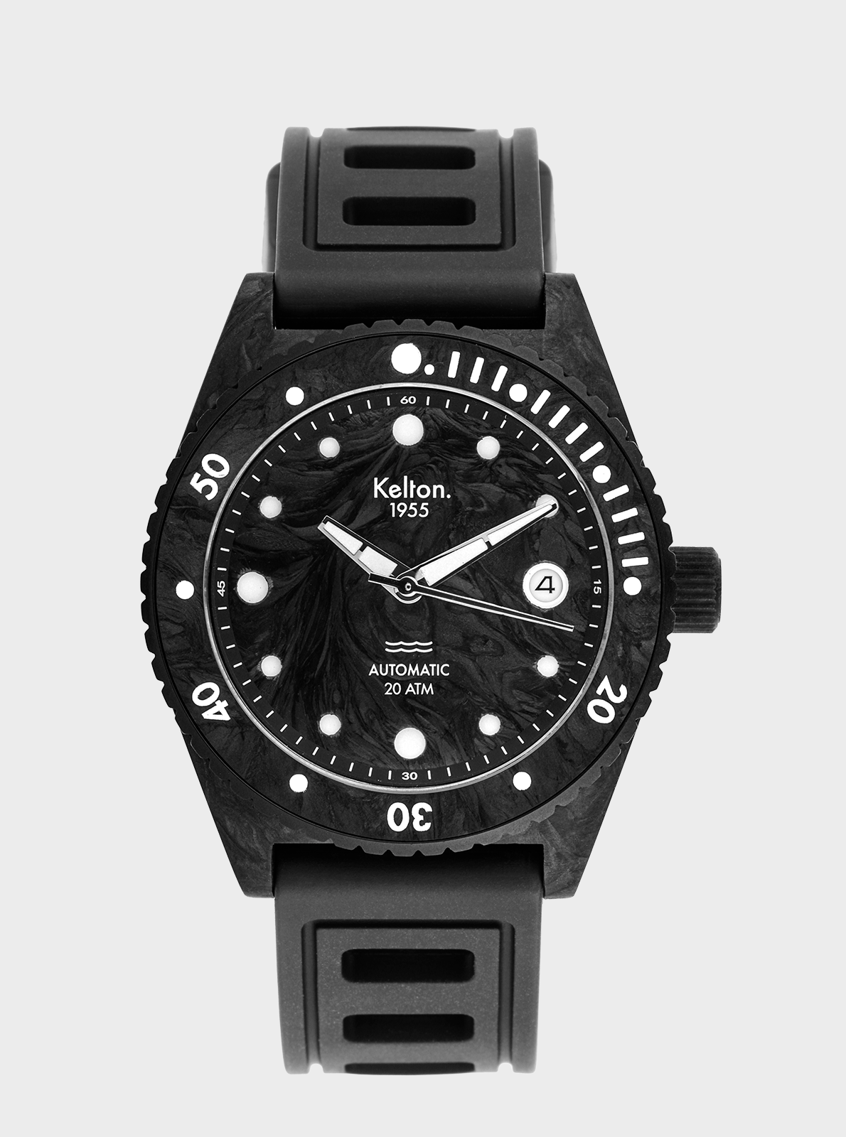 Image of Montre de plongée noire Kelton 1955, cadran automatique, lunette 20 ATM, bracelet caoutchouc
