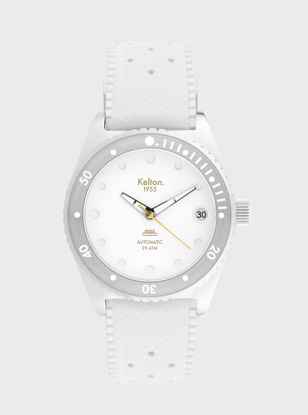 Image of Montre de plongée Kelton Mini Tropic, cadran blanc, bracelet blanc texturé