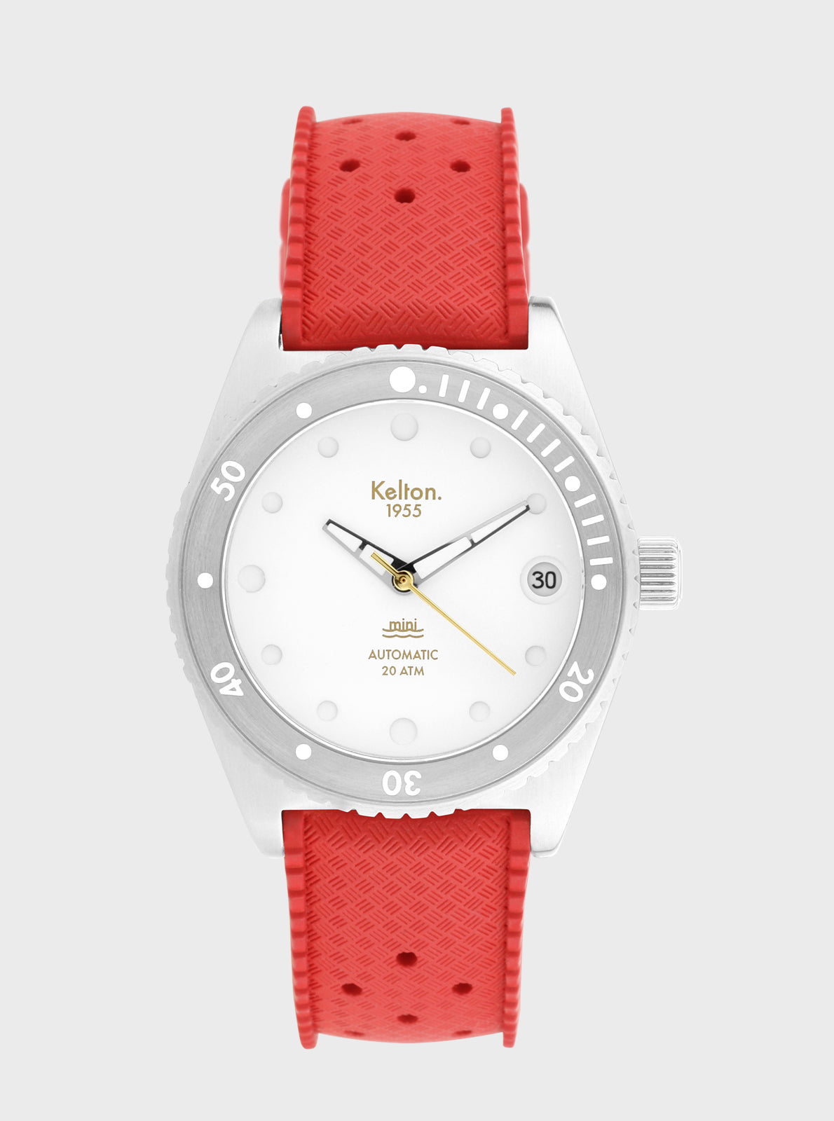 Image of Montre de plongée Kelton Mini Tropic, cadran blanc, bracelet rouge perforé