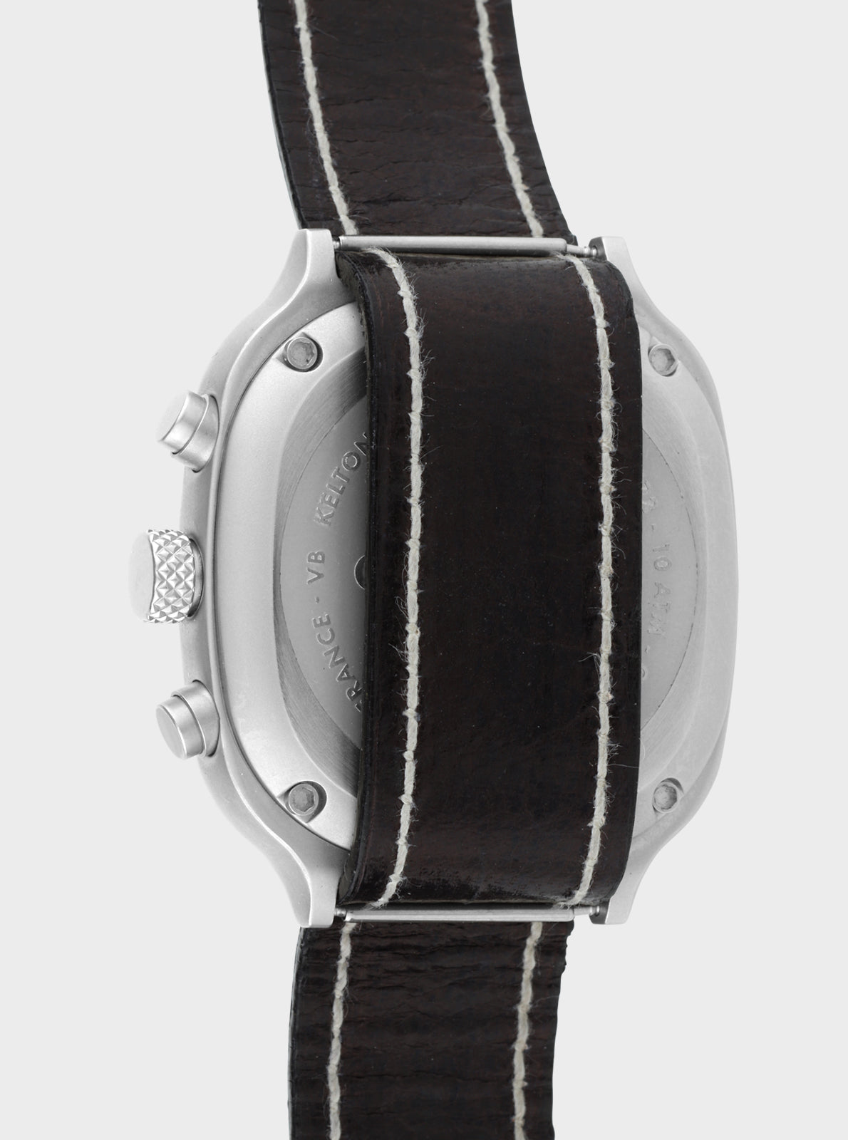 Image of Montre chronographe Kelton Chapal 1972, fond de boîtier rond et bracelet cuir noir
