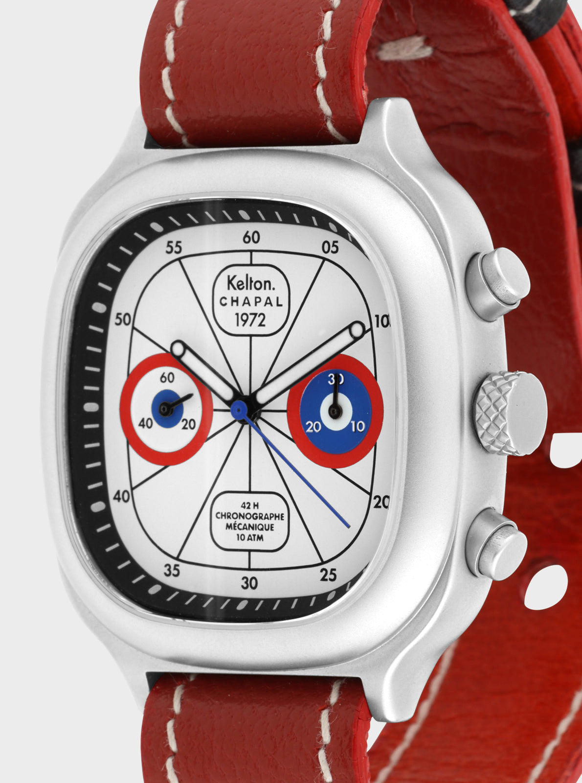 Image of Cadran de montre chronographe Kelton x Chapal noir avec compteurs bleus et rouges